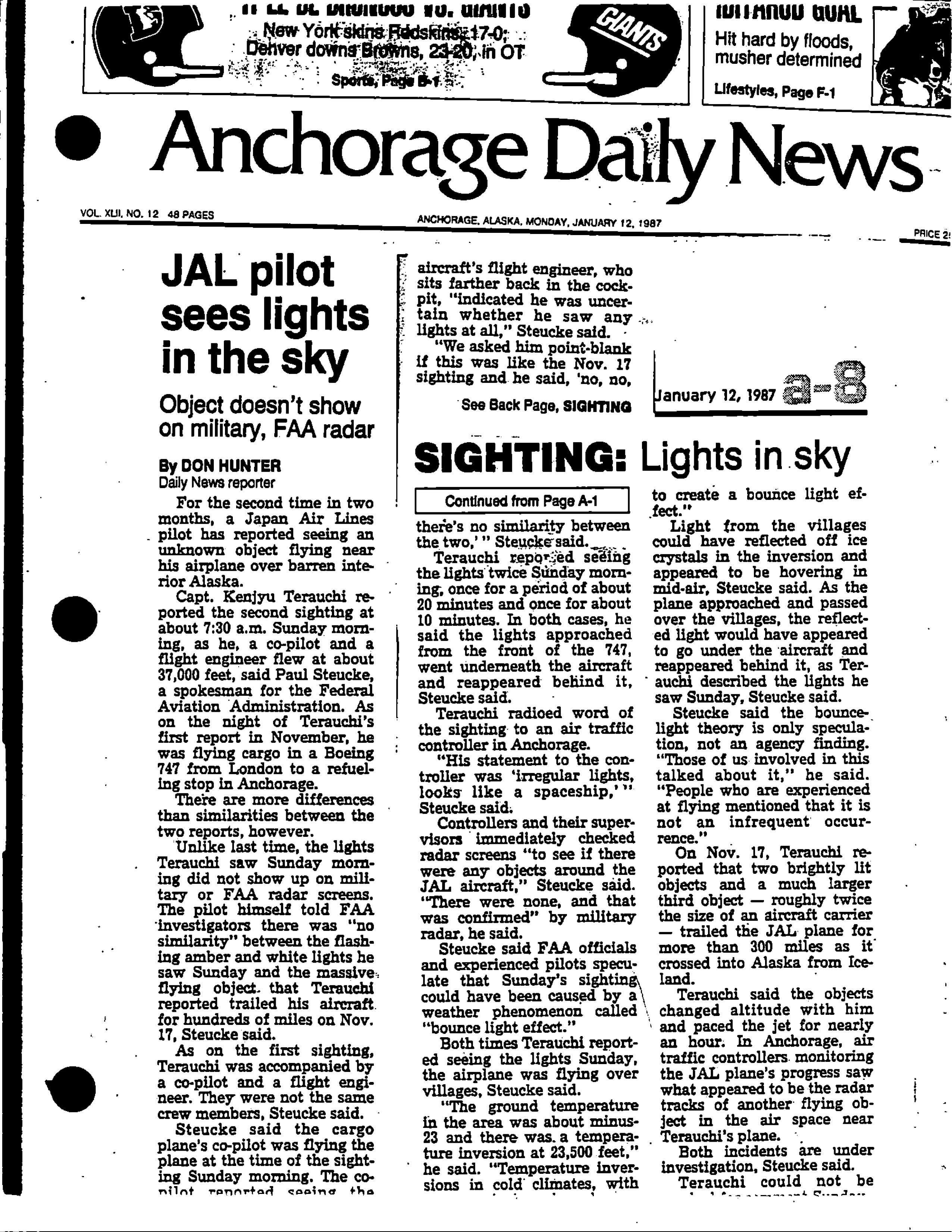Information Releases Relating to Unidentified Flying Object