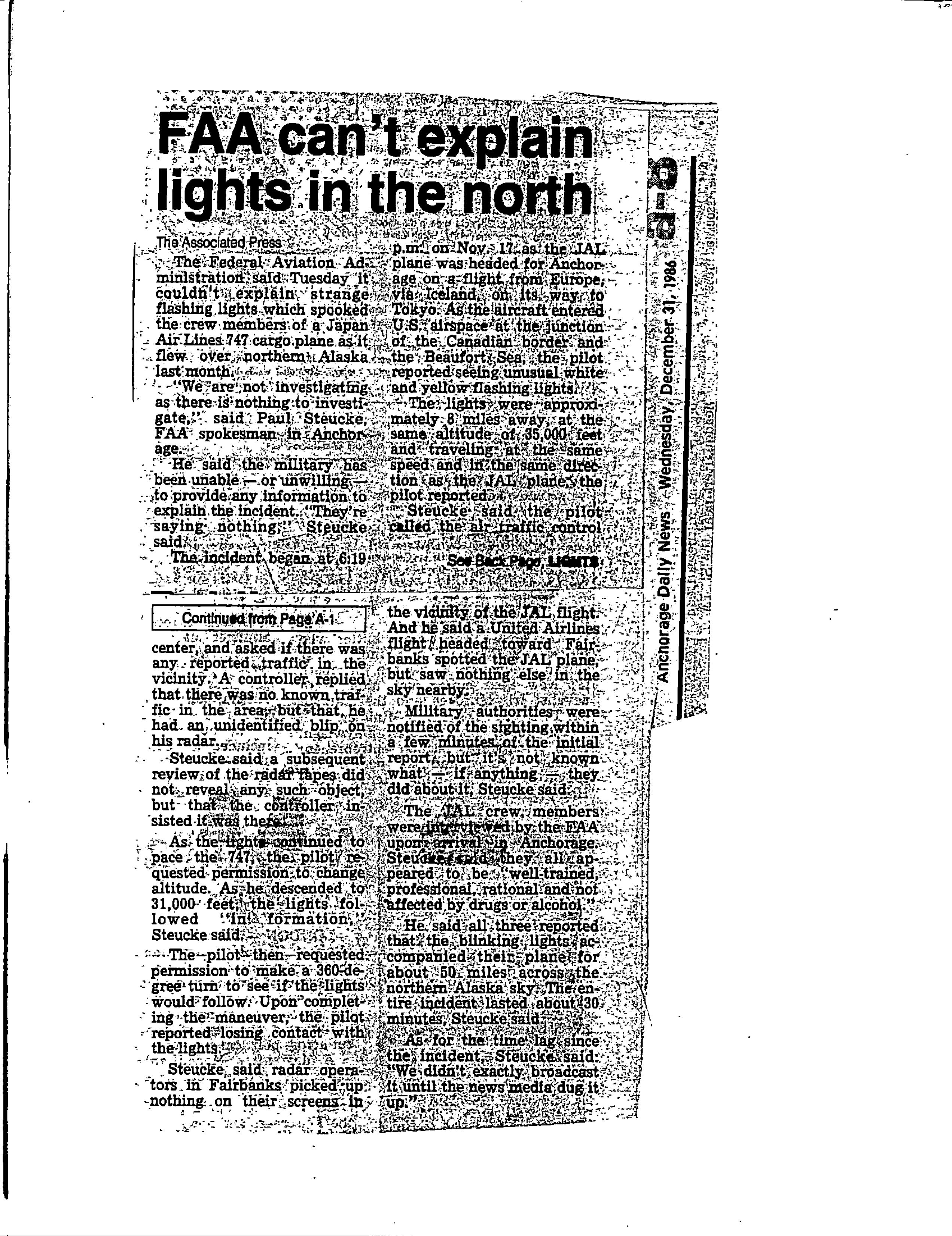 Information Releases Relating to Unidentified Flying Object