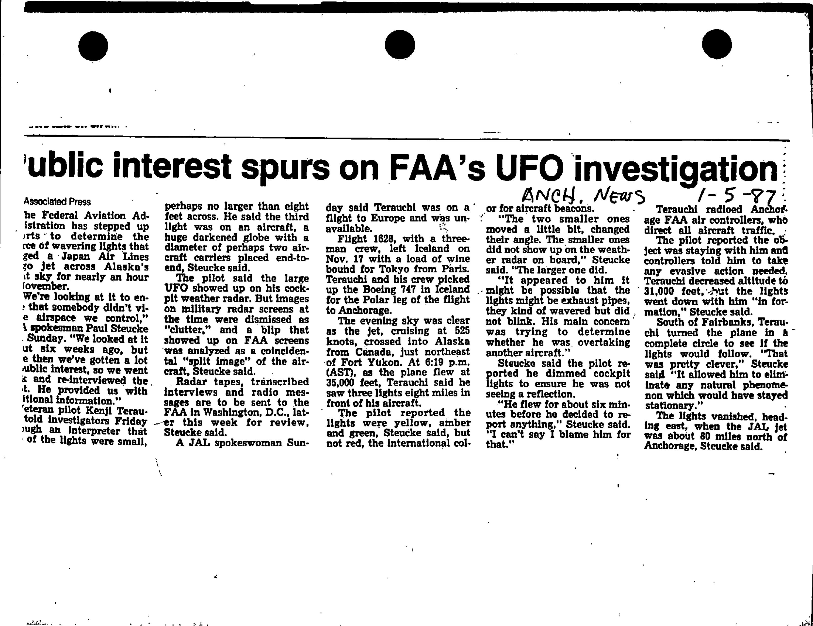 Information Releases Relating to Unidentified Flying Object