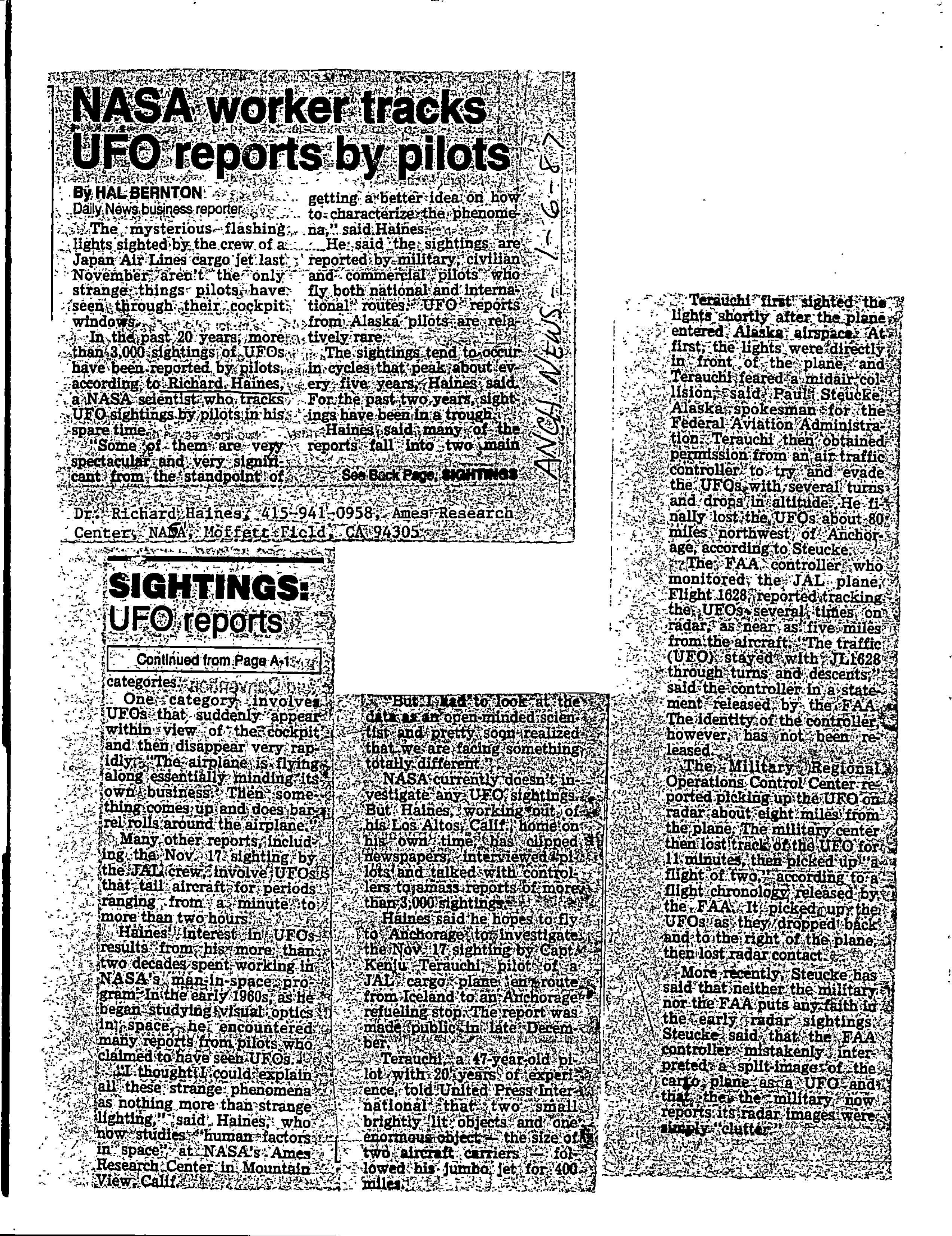 Information Releases Relating to Unidentified Flying Object