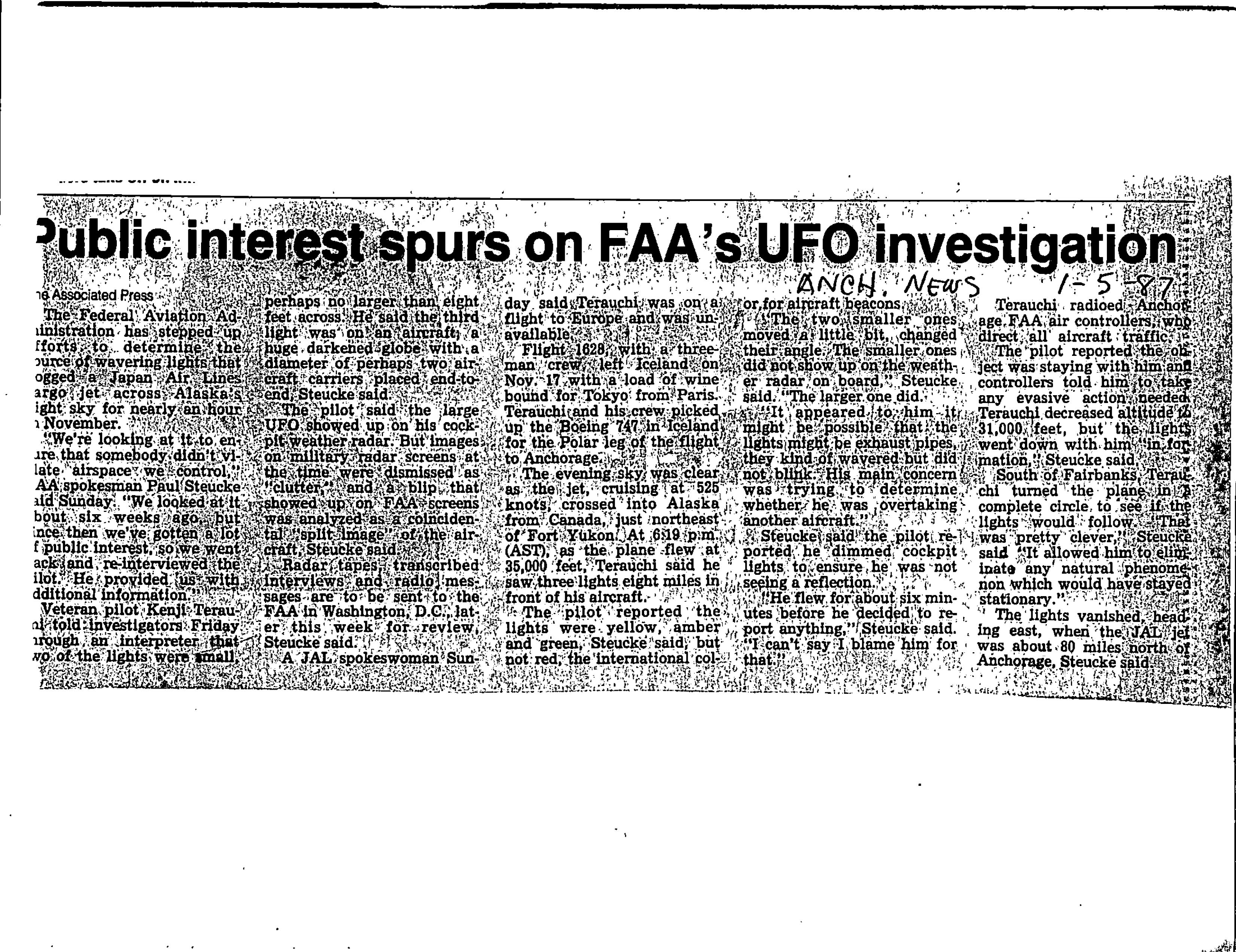 Information Releases Relating to Unidentified Flying Object