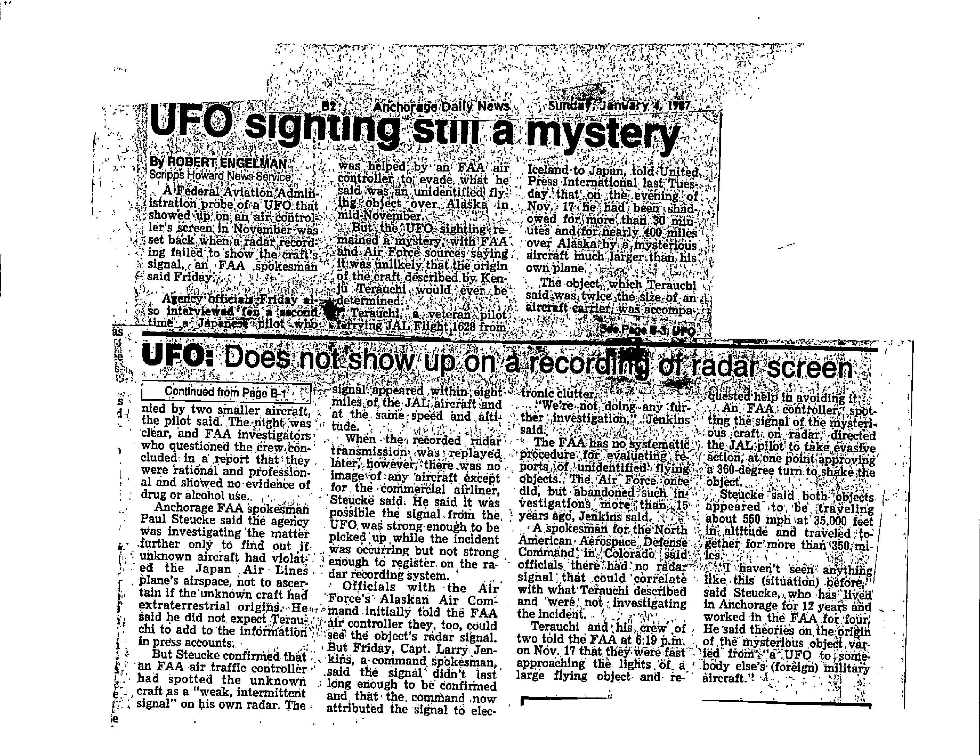 Information Releases Relating to Unidentified Flying Object