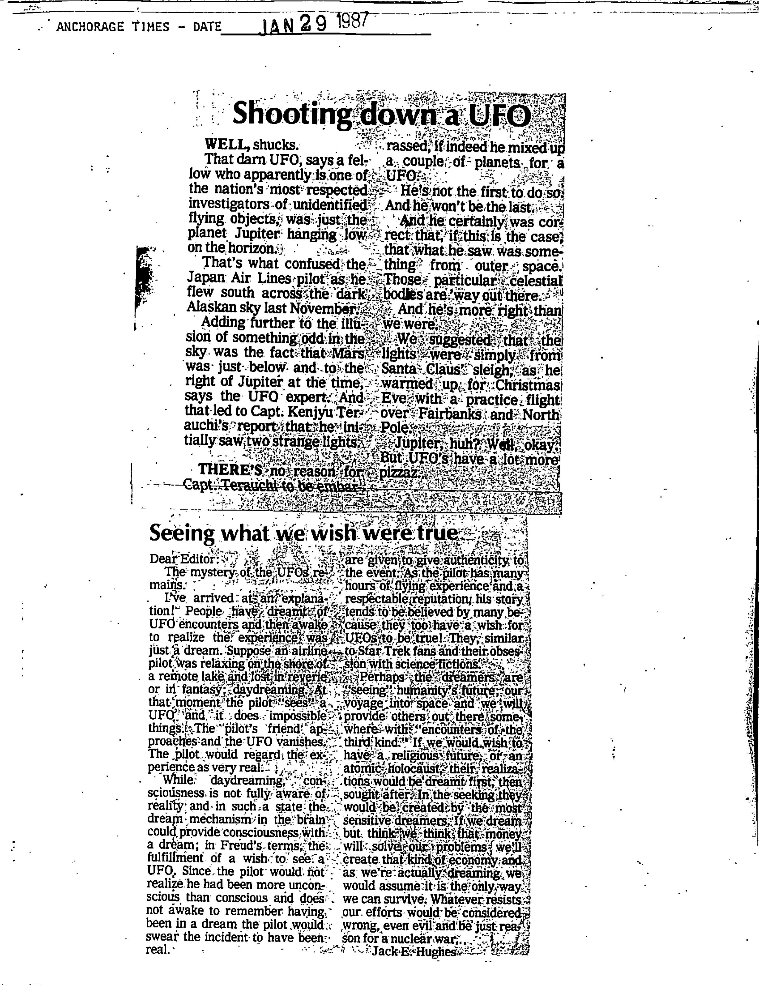 Information Releases Relating to Unidentified Flying Object