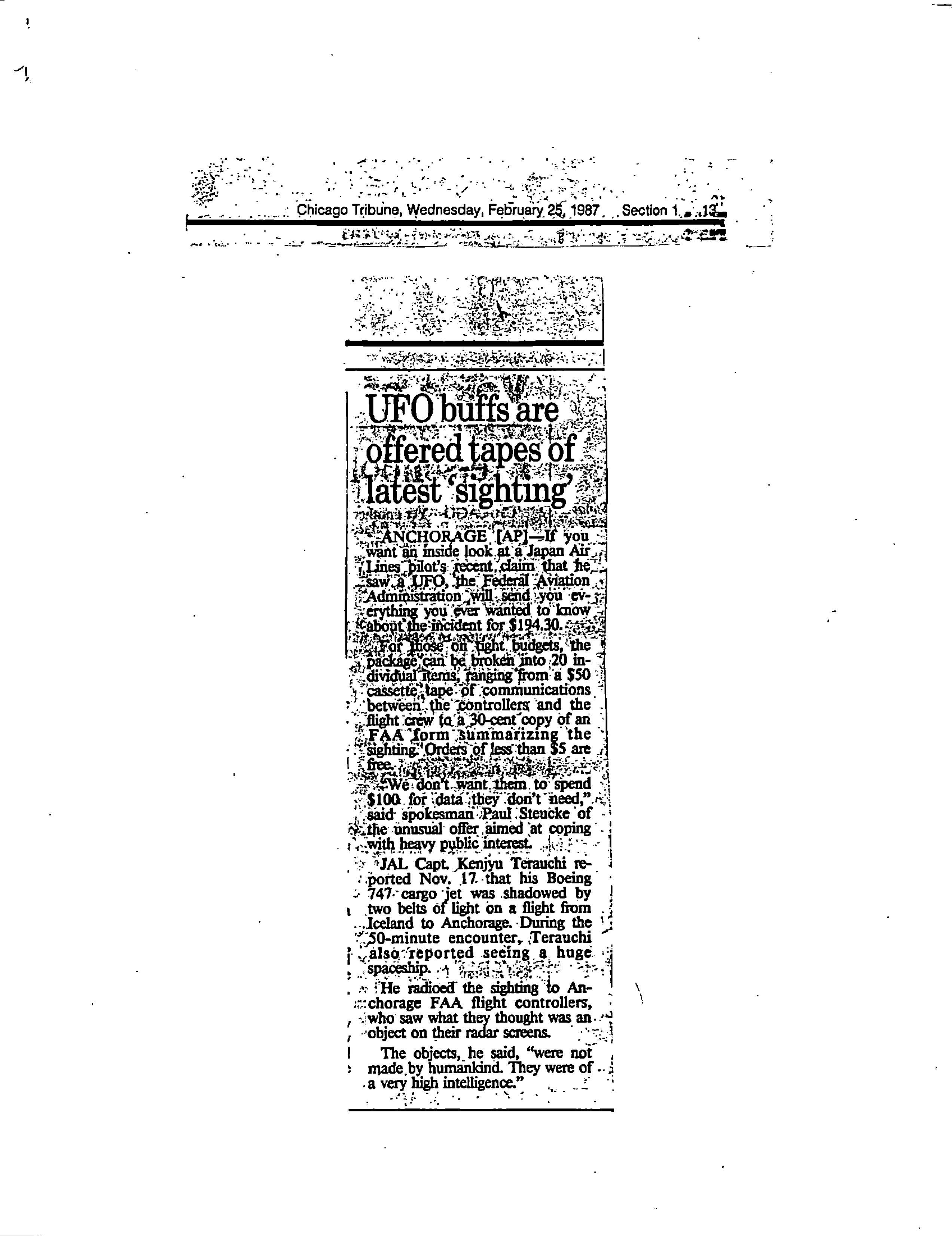 Information Releases Relating to Unidentified Flying Object