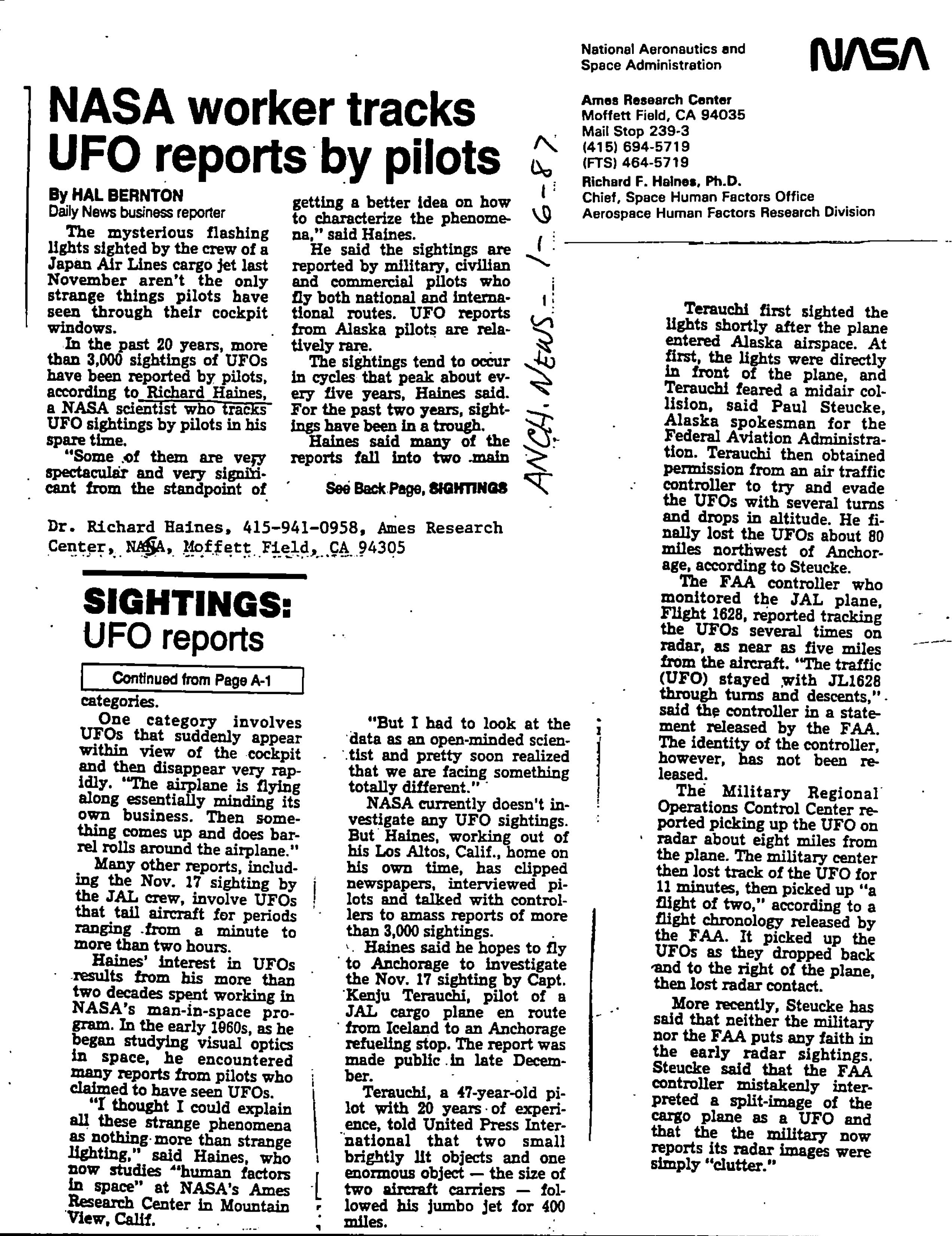Information Releases Relating to Unidentified Flying Object