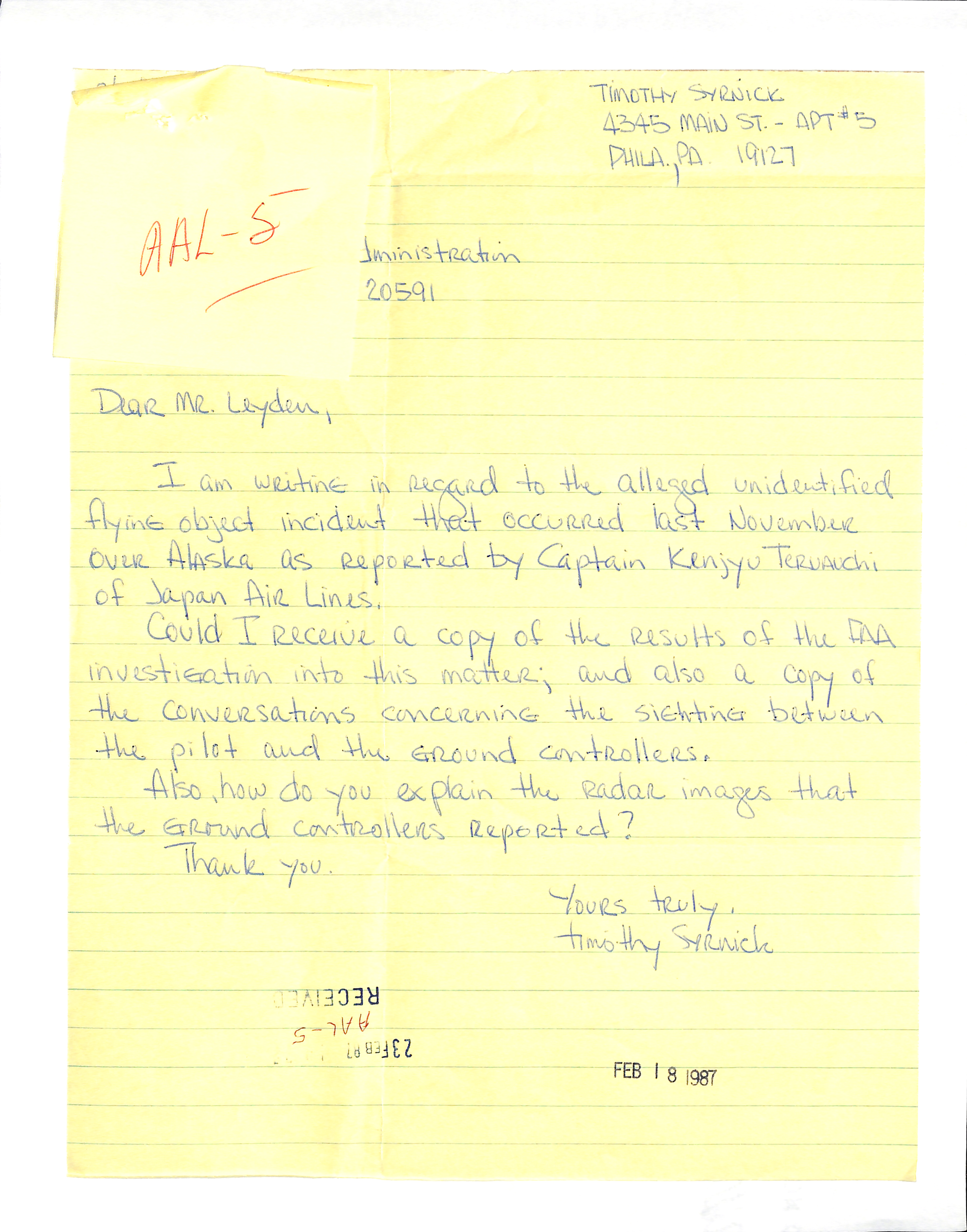 Information Releases Relating to Unidentified Flying Object