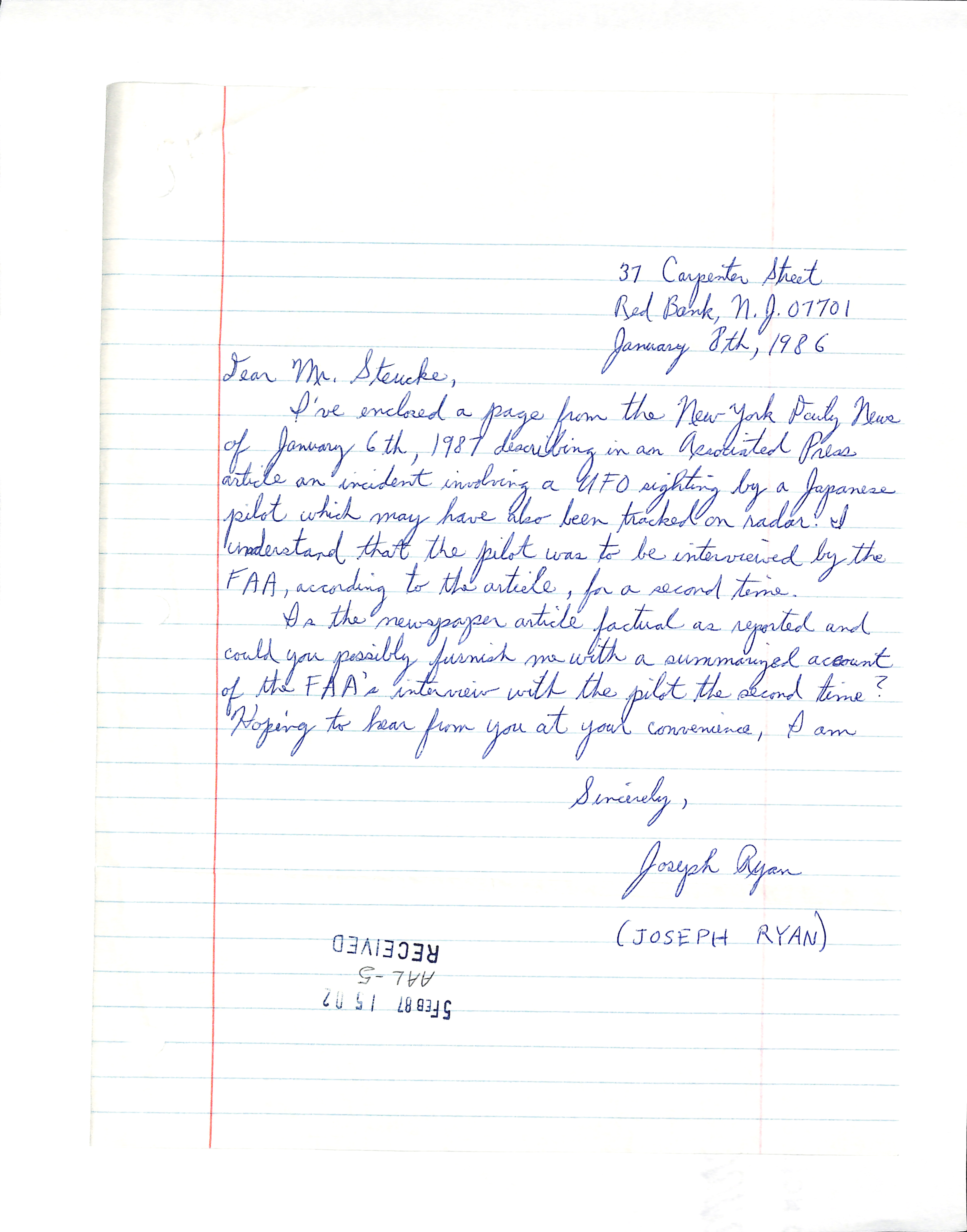 Information Releases Relating to Unidentified Flying Object