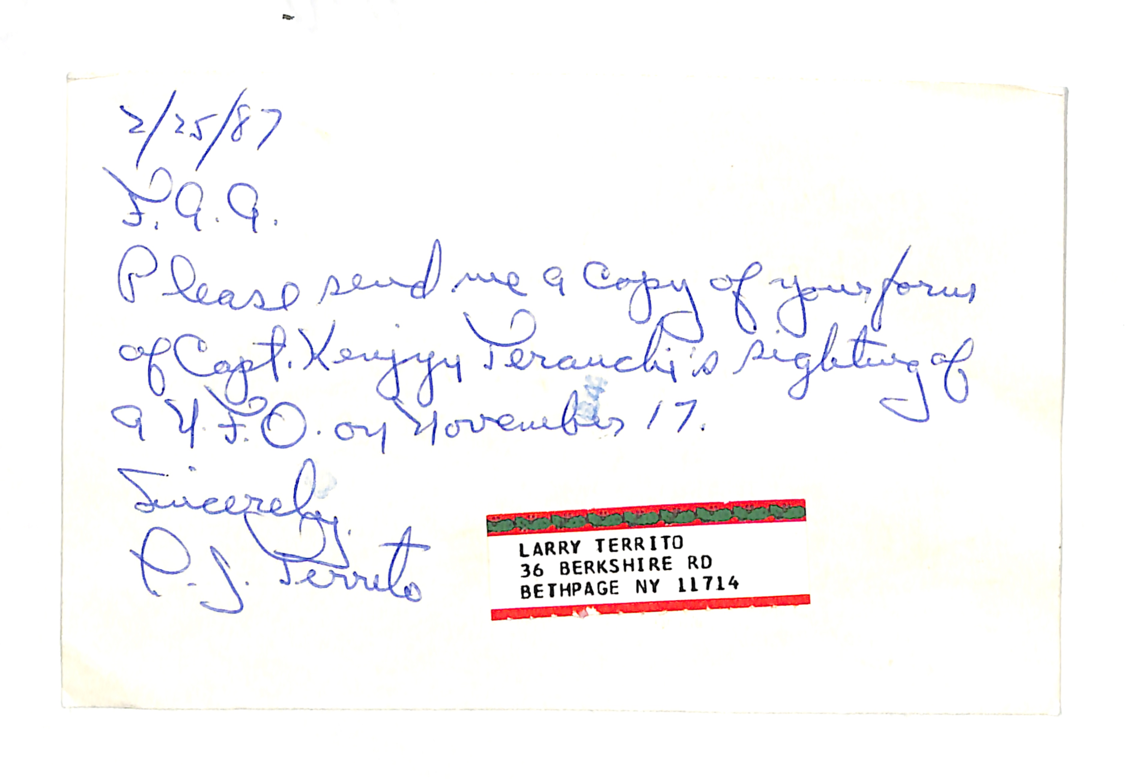Information Releases Relating to Unidentified Flying Object