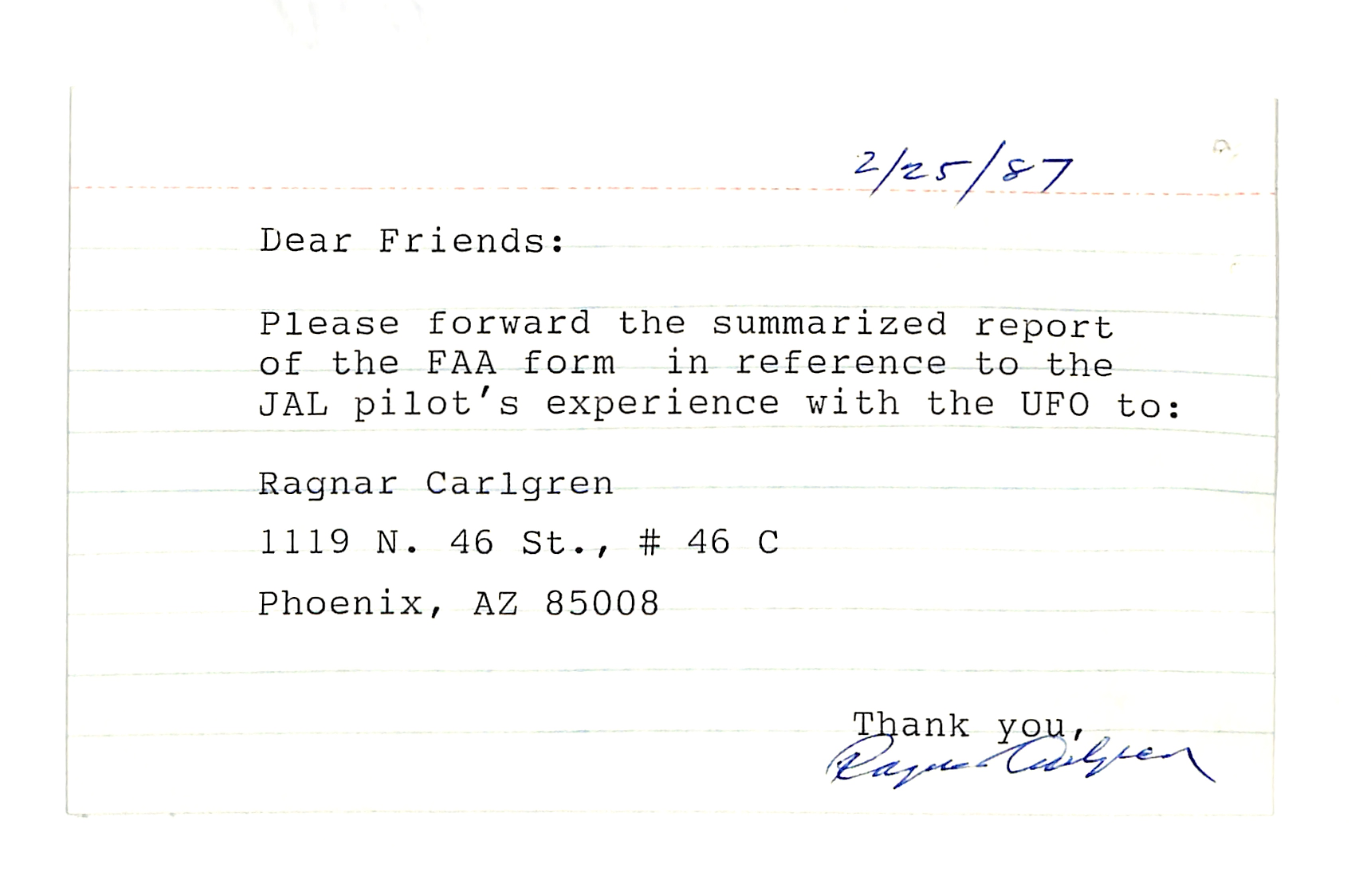 Information Releases Relating to Unidentified Flying Object