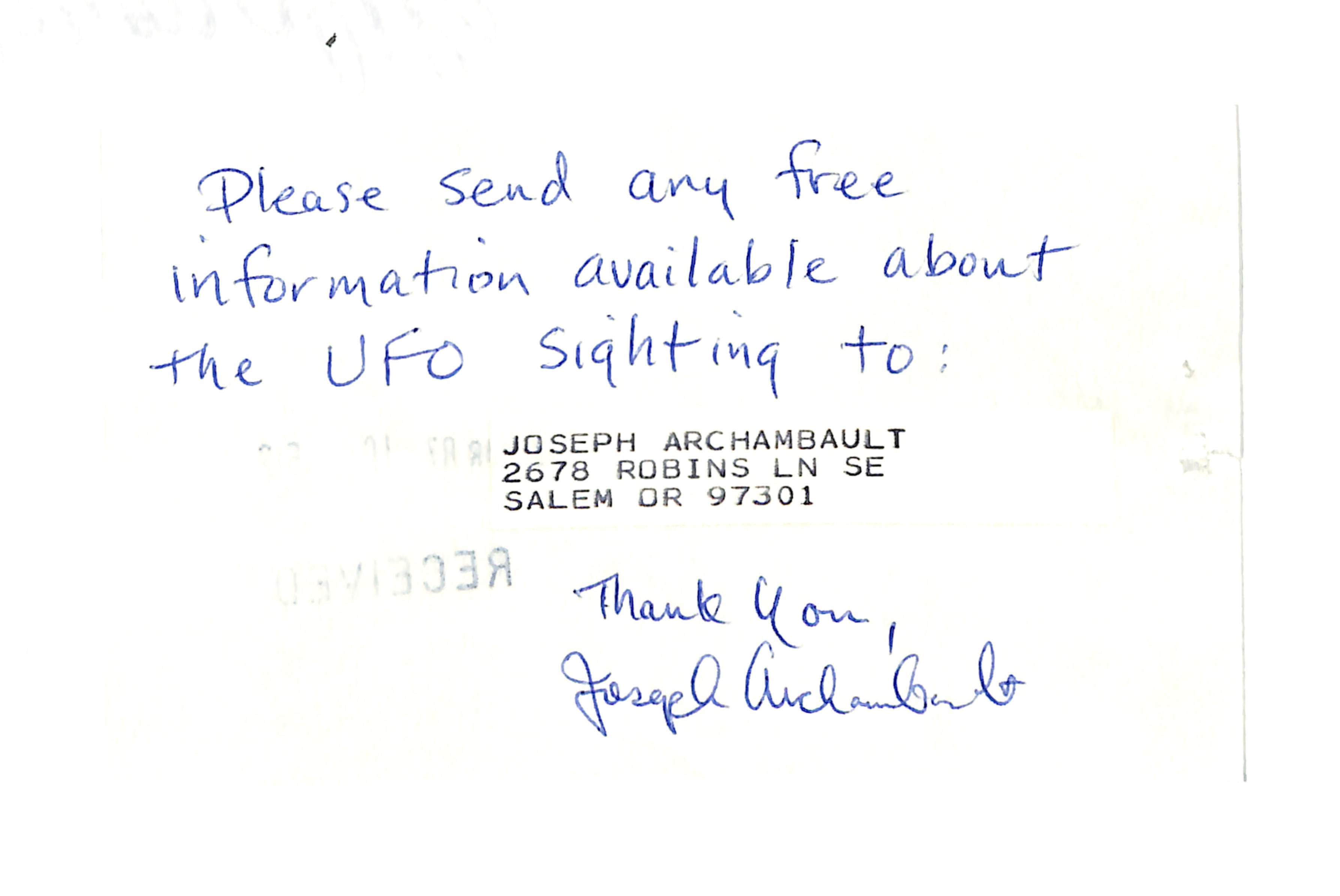 Information Releases Relating to Unidentified Flying Object