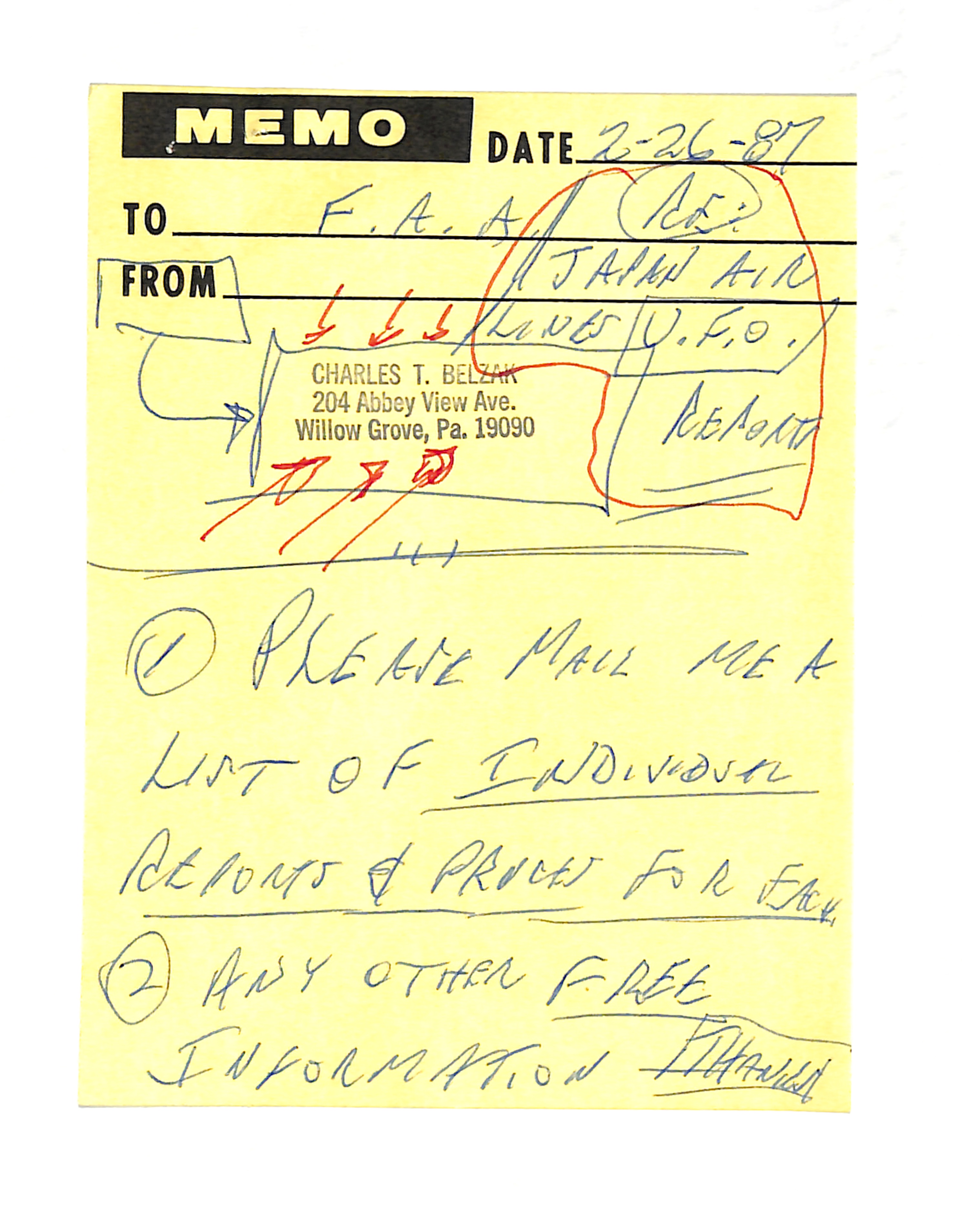 Information Releases Relating to Unidentified Flying Object