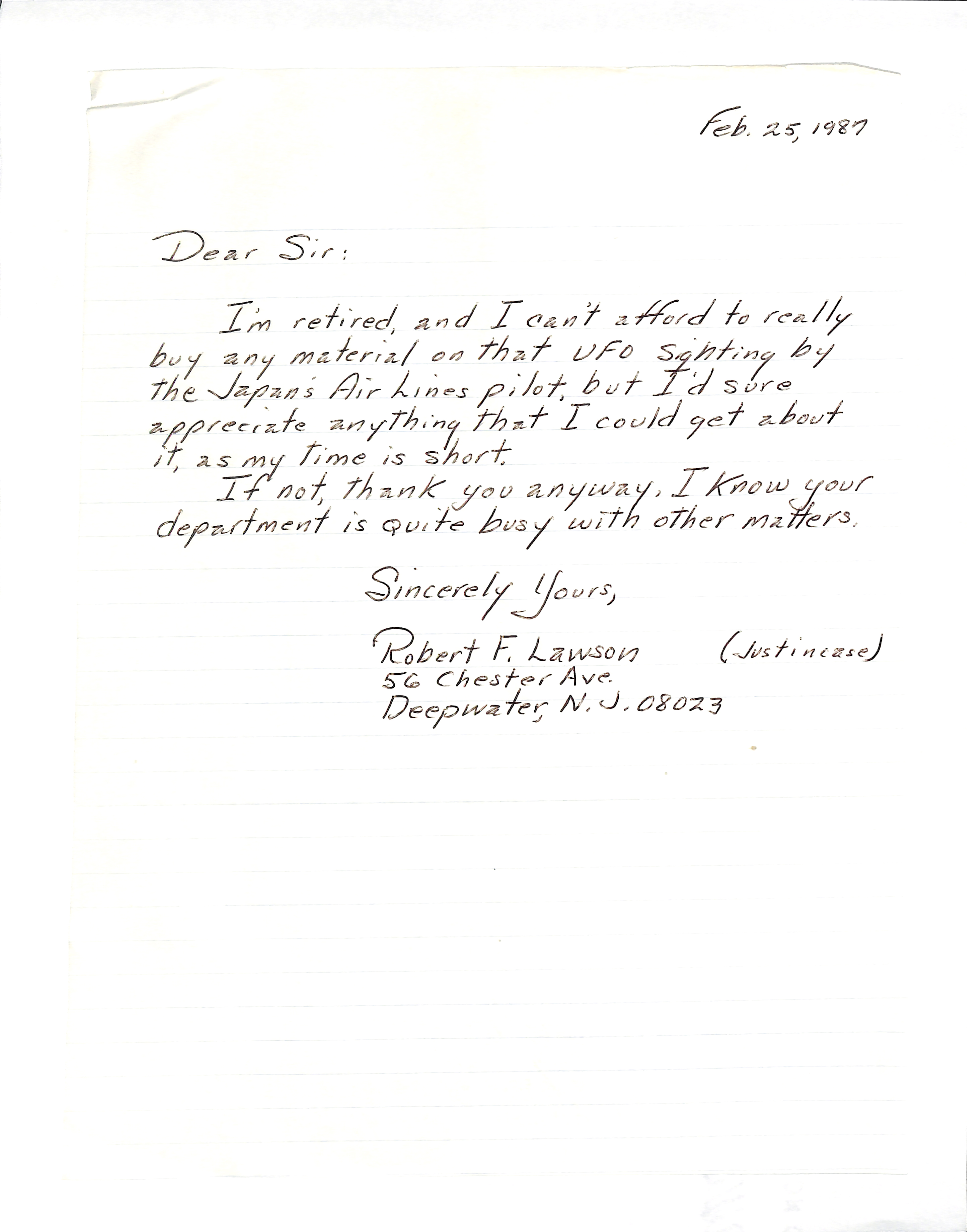 Information Releases Relating to Unidentified Flying Object