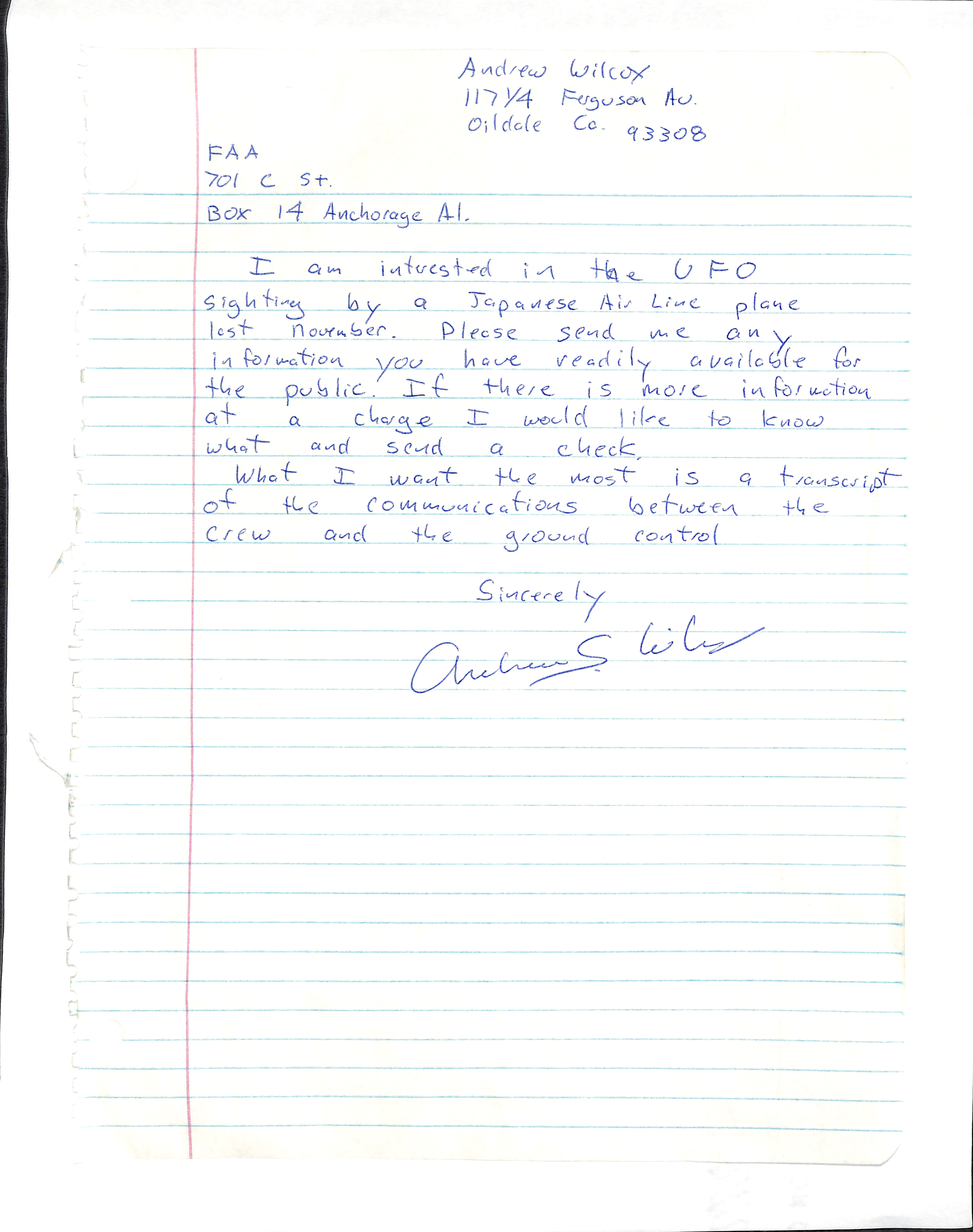 Information Releases Relating to Unidentified Flying Object