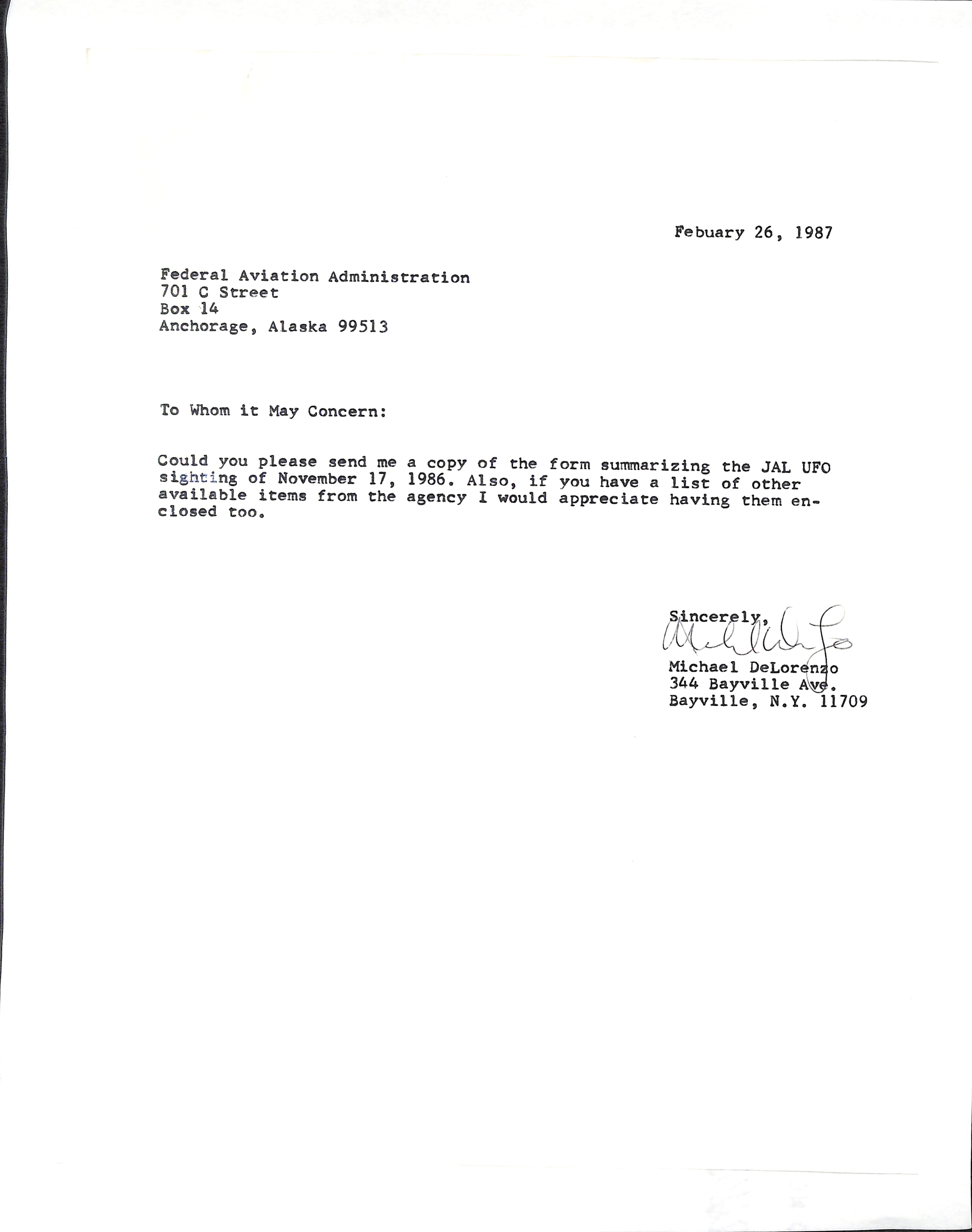 Information Releases Relating to Unidentified Flying Object