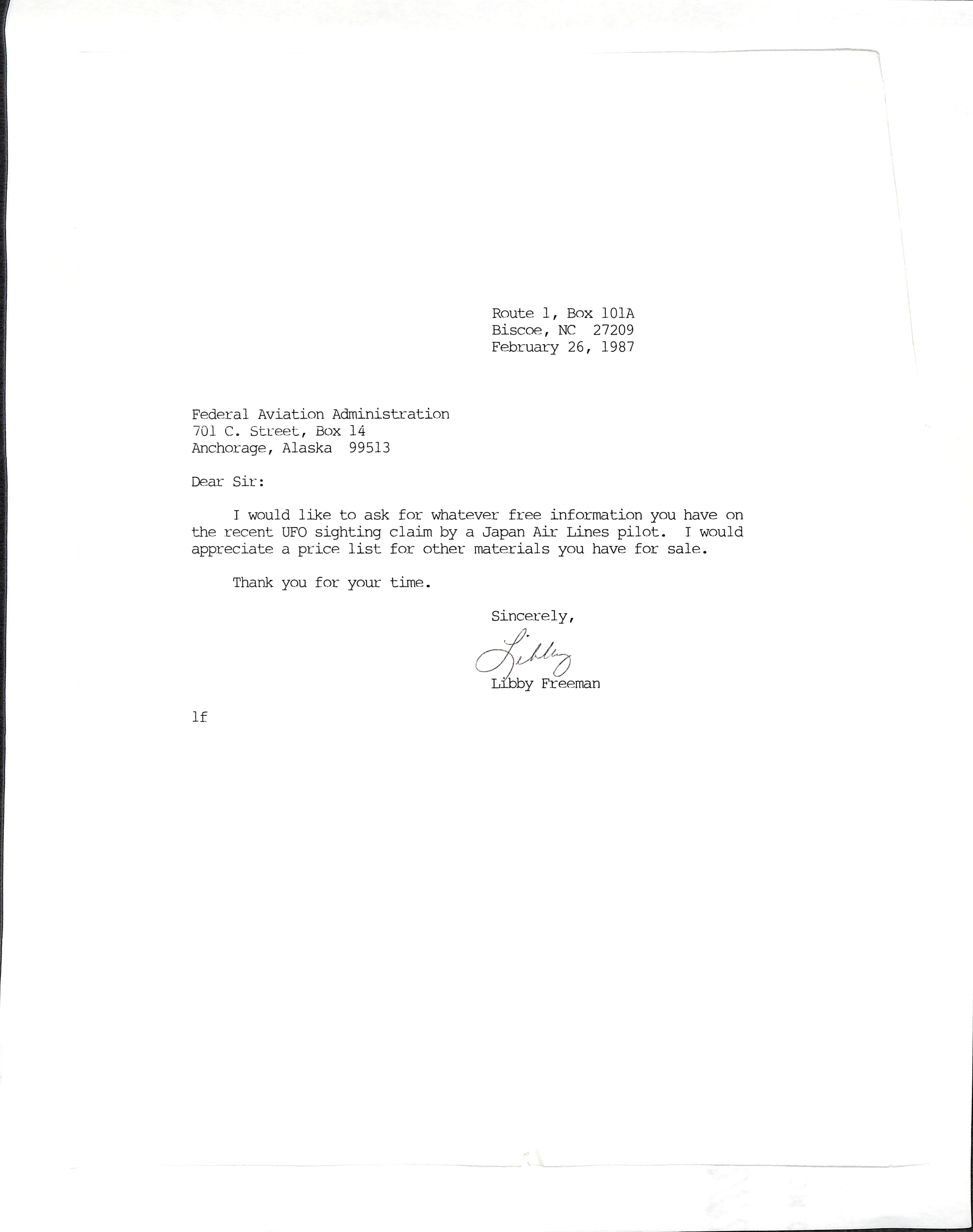Information Releases Relating to Unidentified Flying Object