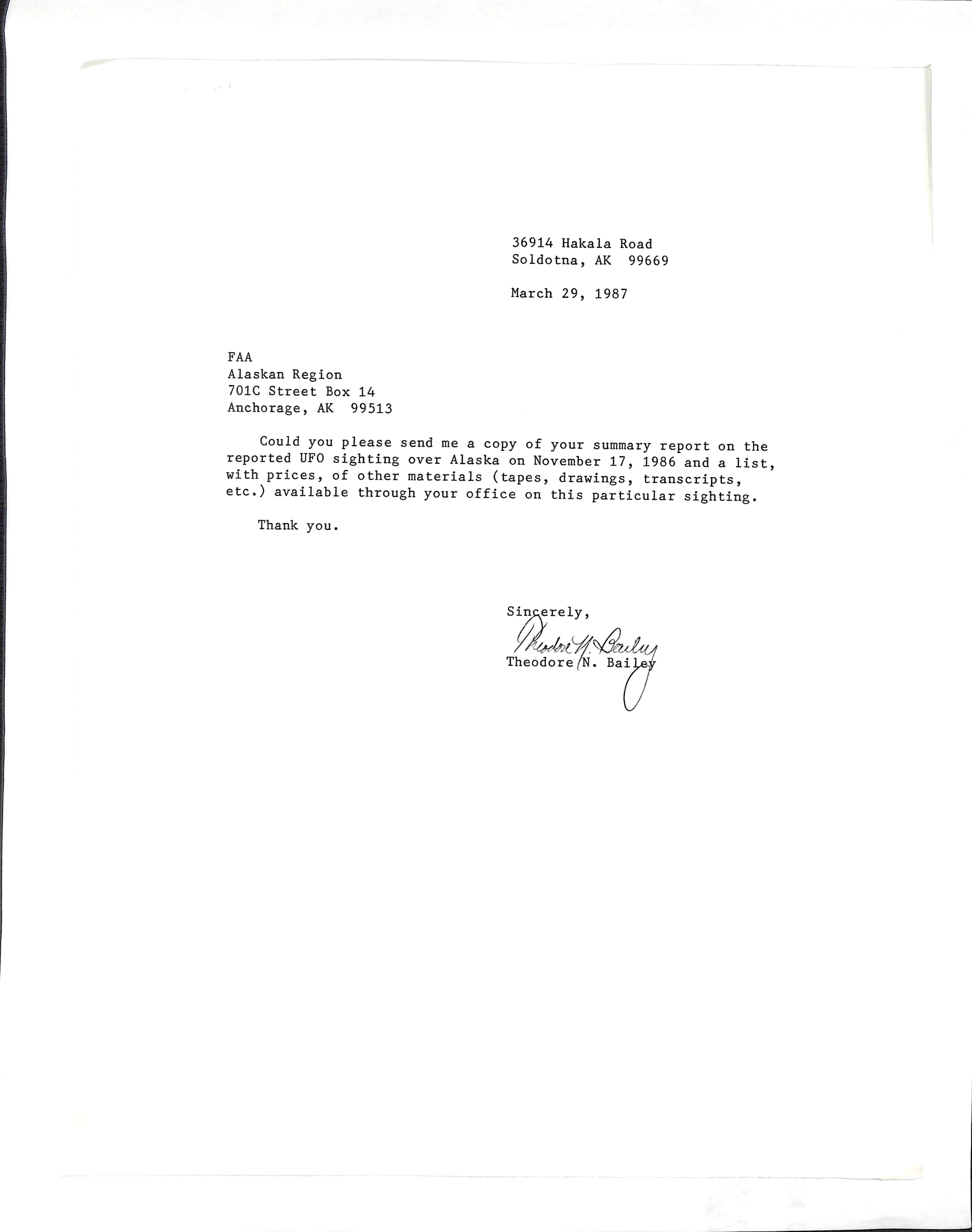 Information Releases Relating to Unidentified Flying Object