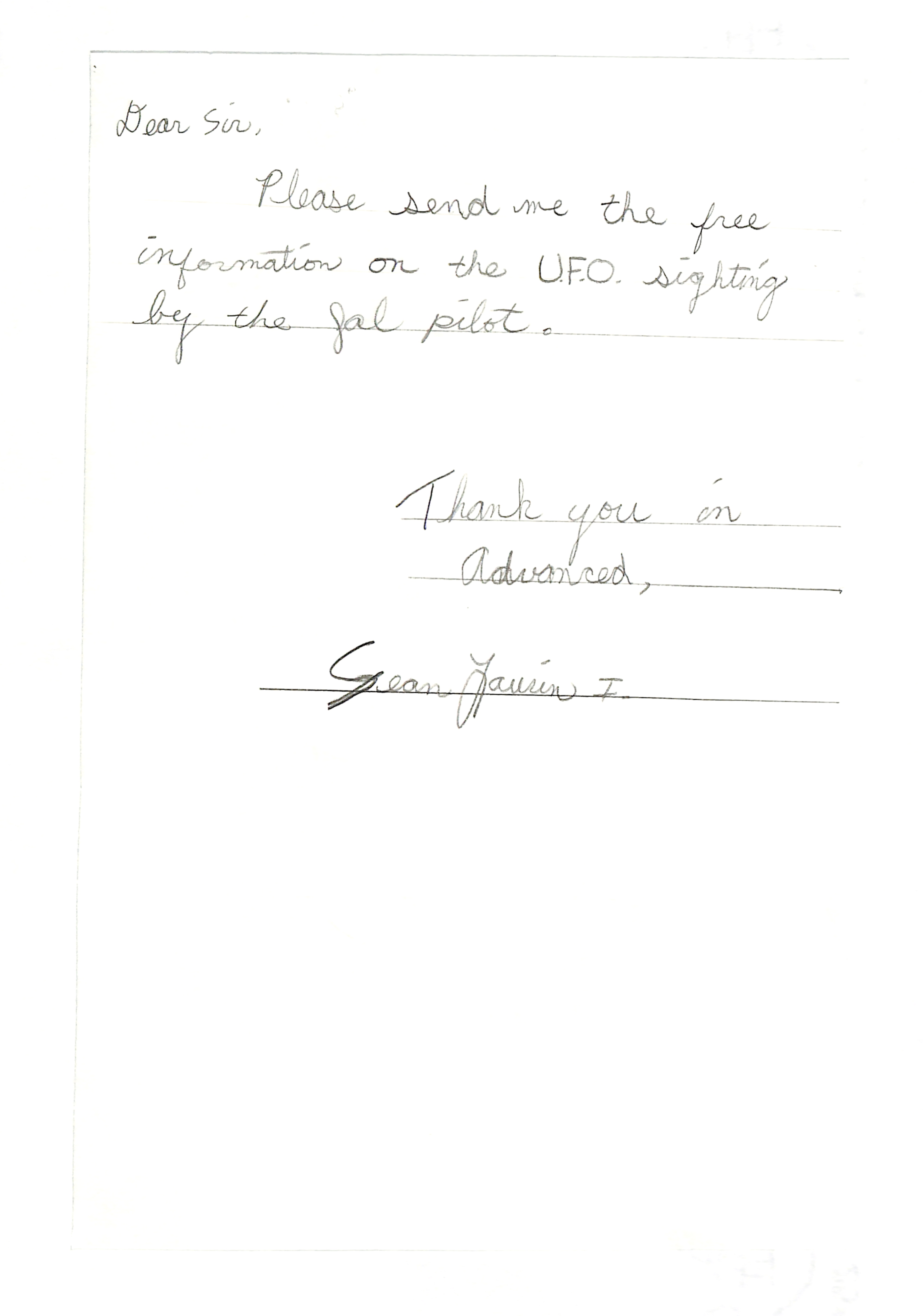 Information Releases Relating to Unidentified Flying Object