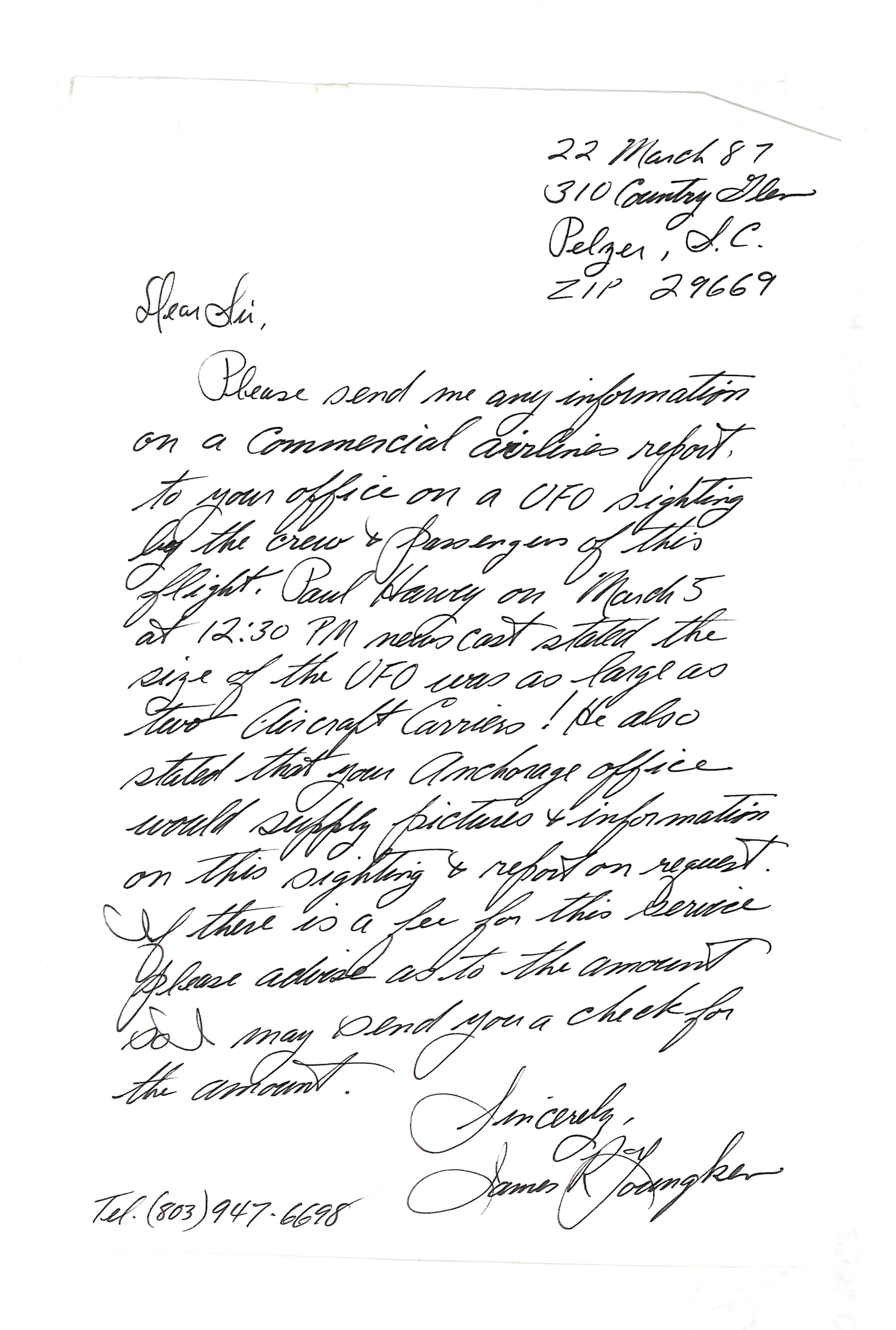 Information Releases Relating to Unidentified Flying Object