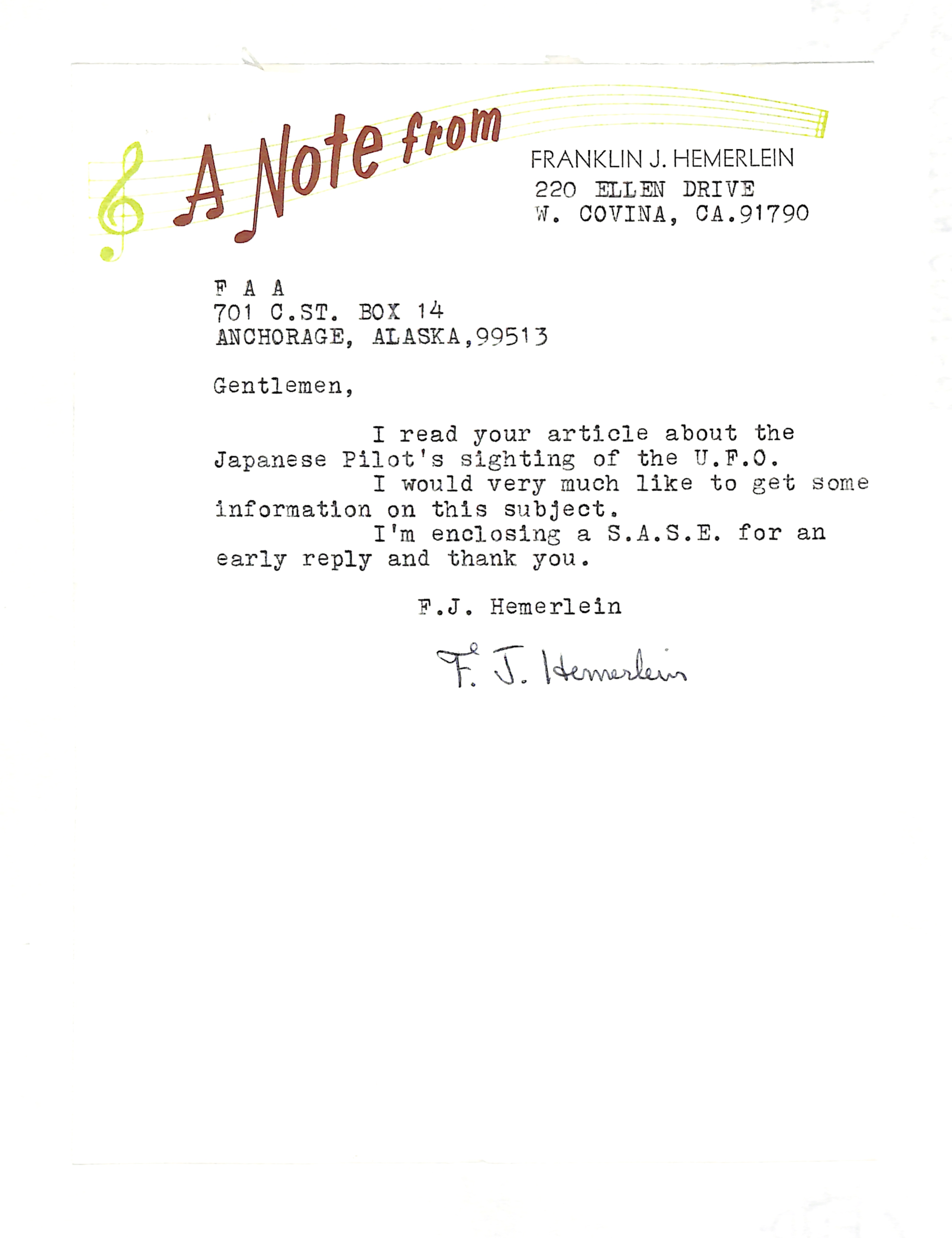 Information Releases Relating to Unidentified Flying Object