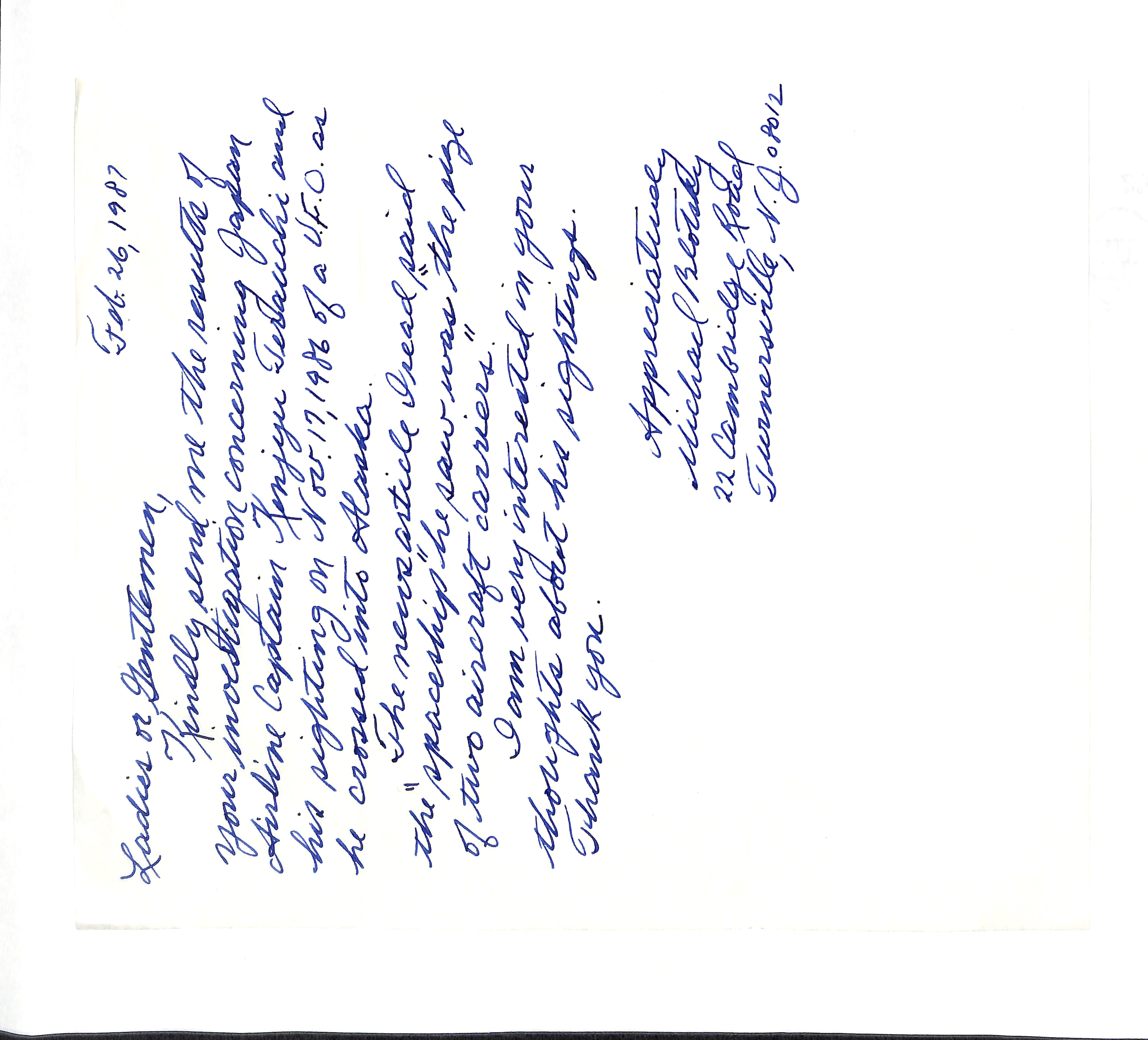 Information Releases Relating to Unidentified Flying Object