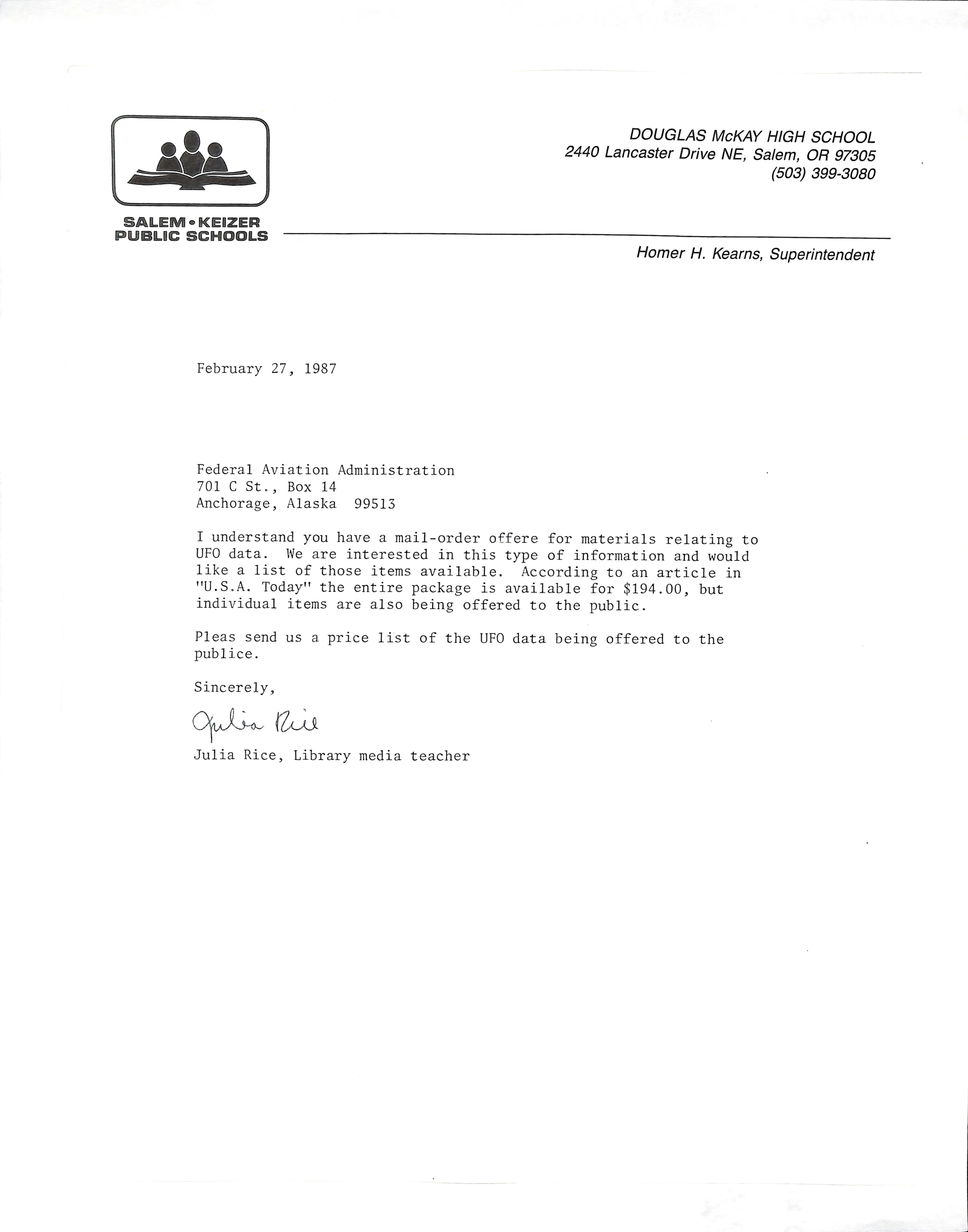 Information Releases Relating to Unidentified Flying Object