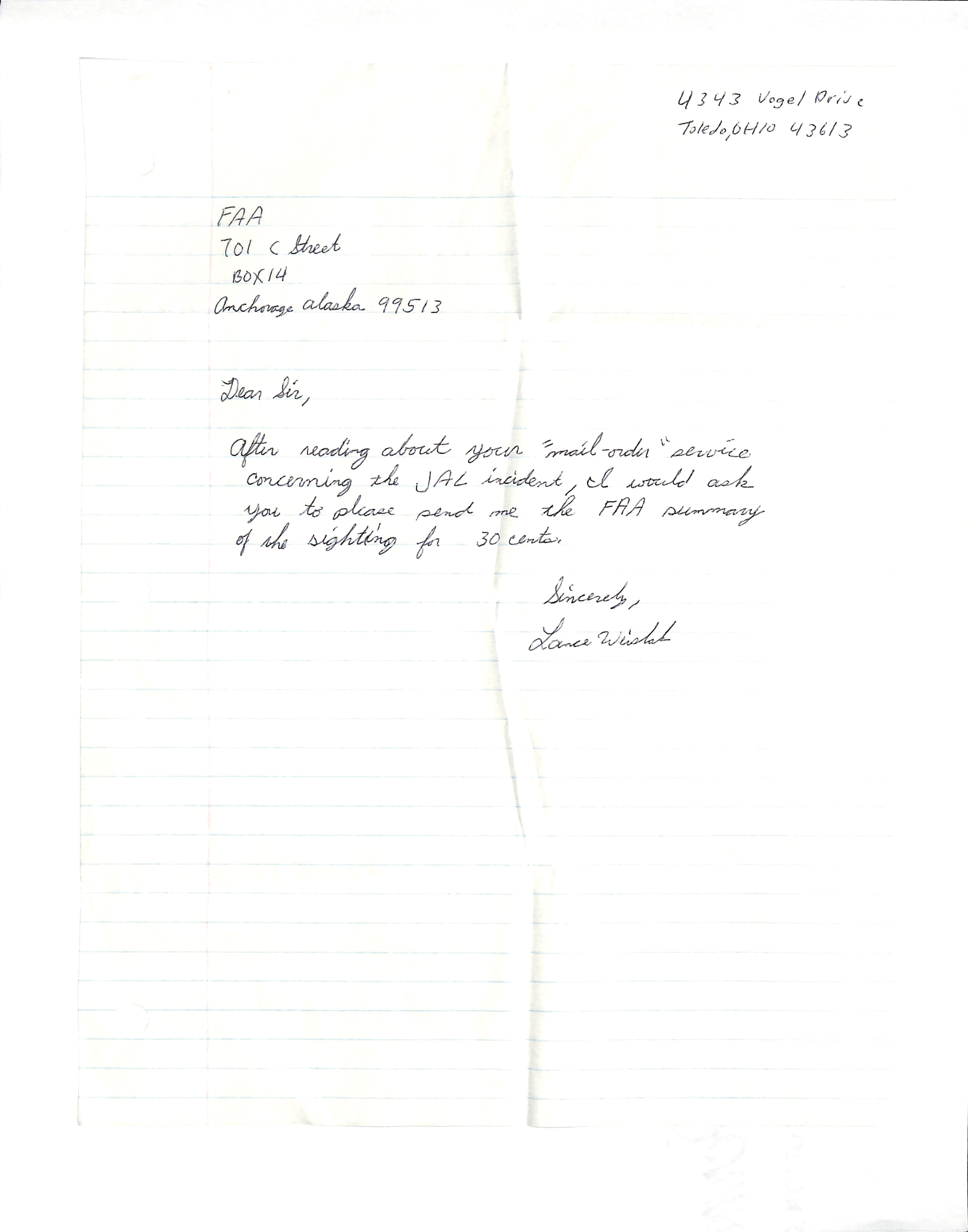 Information Releases Relating to Unidentified Flying Object