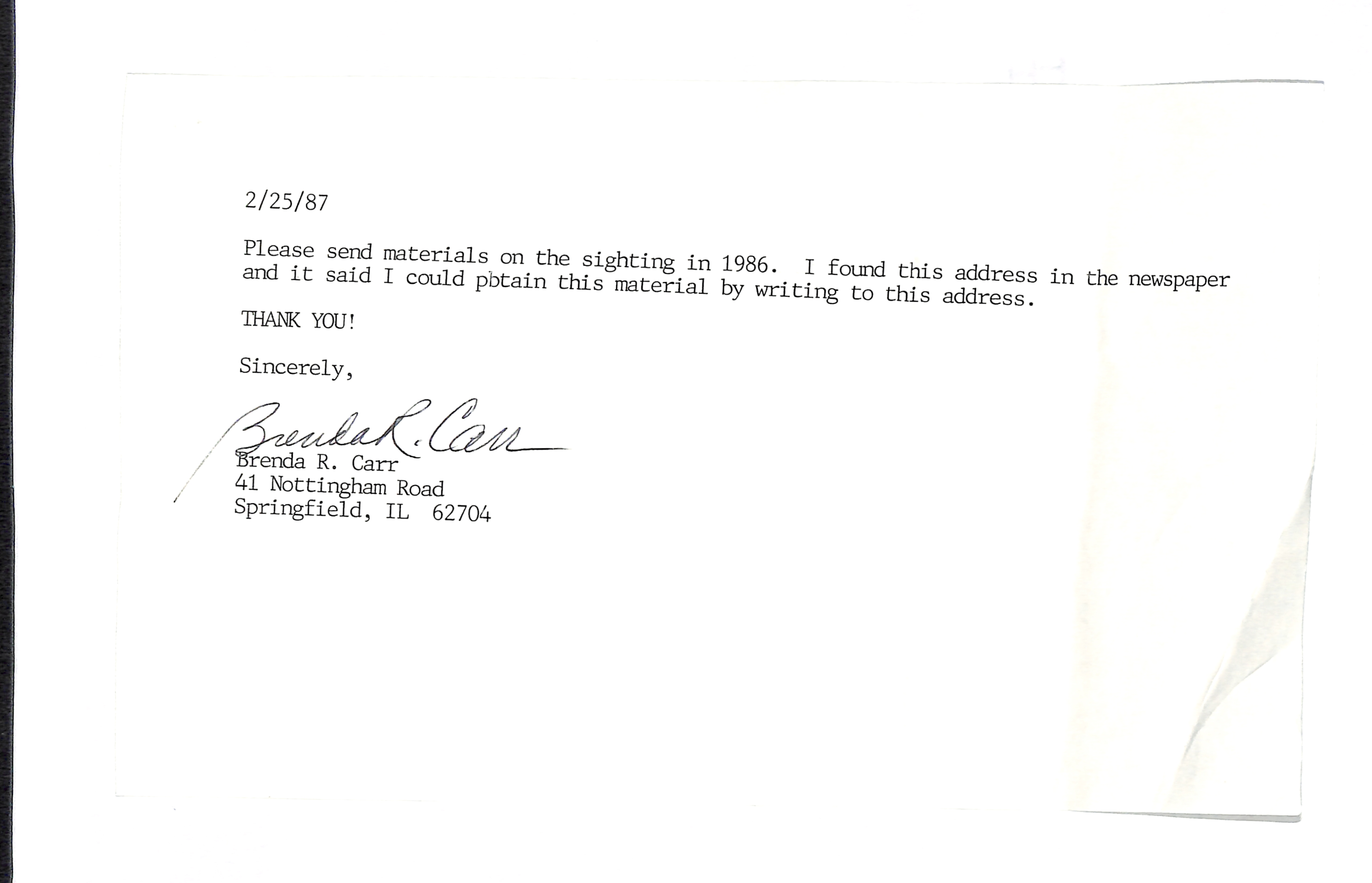 Information Releases Relating to Unidentified Flying Object