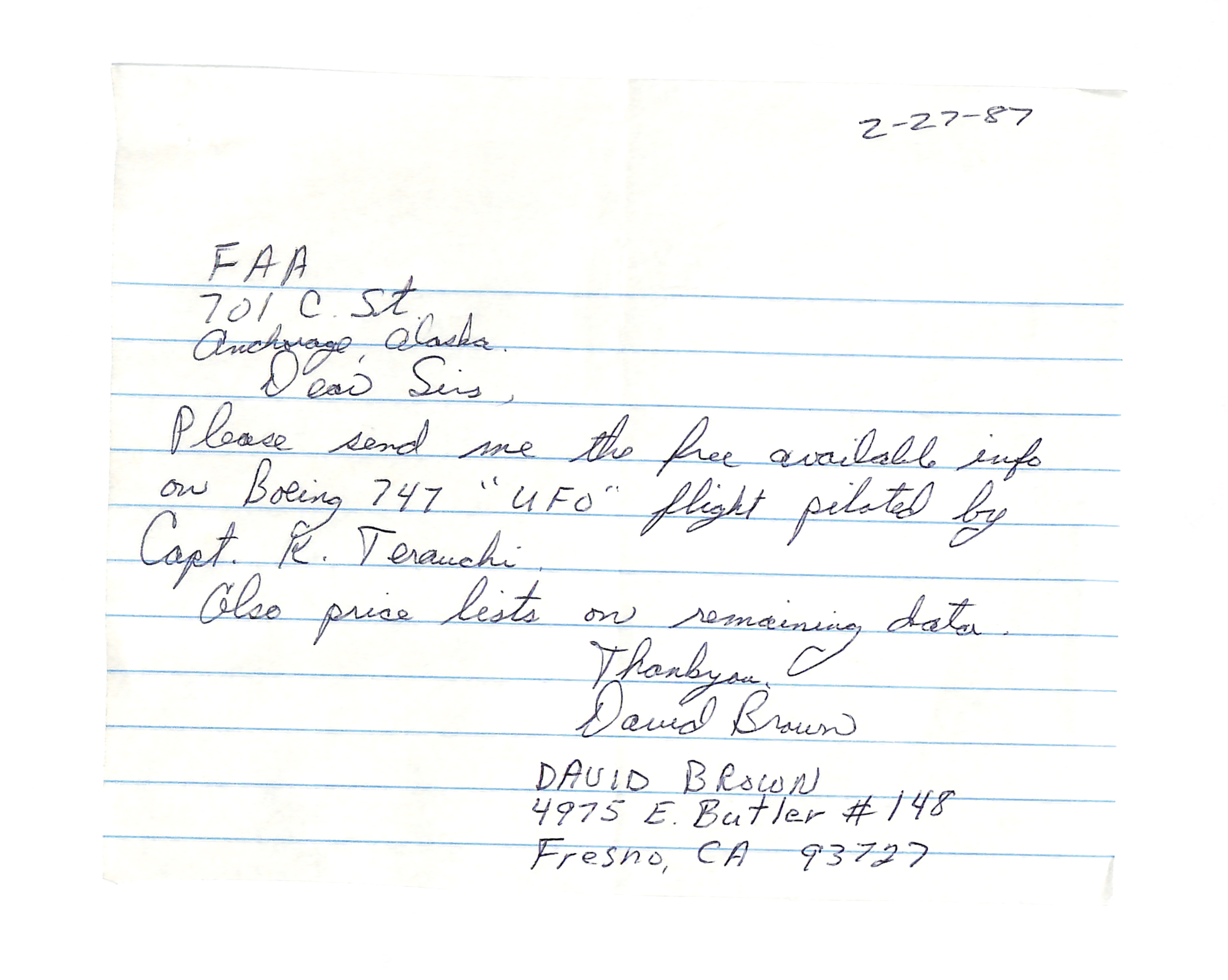 Information Releases Relating to Unidentified Flying Object