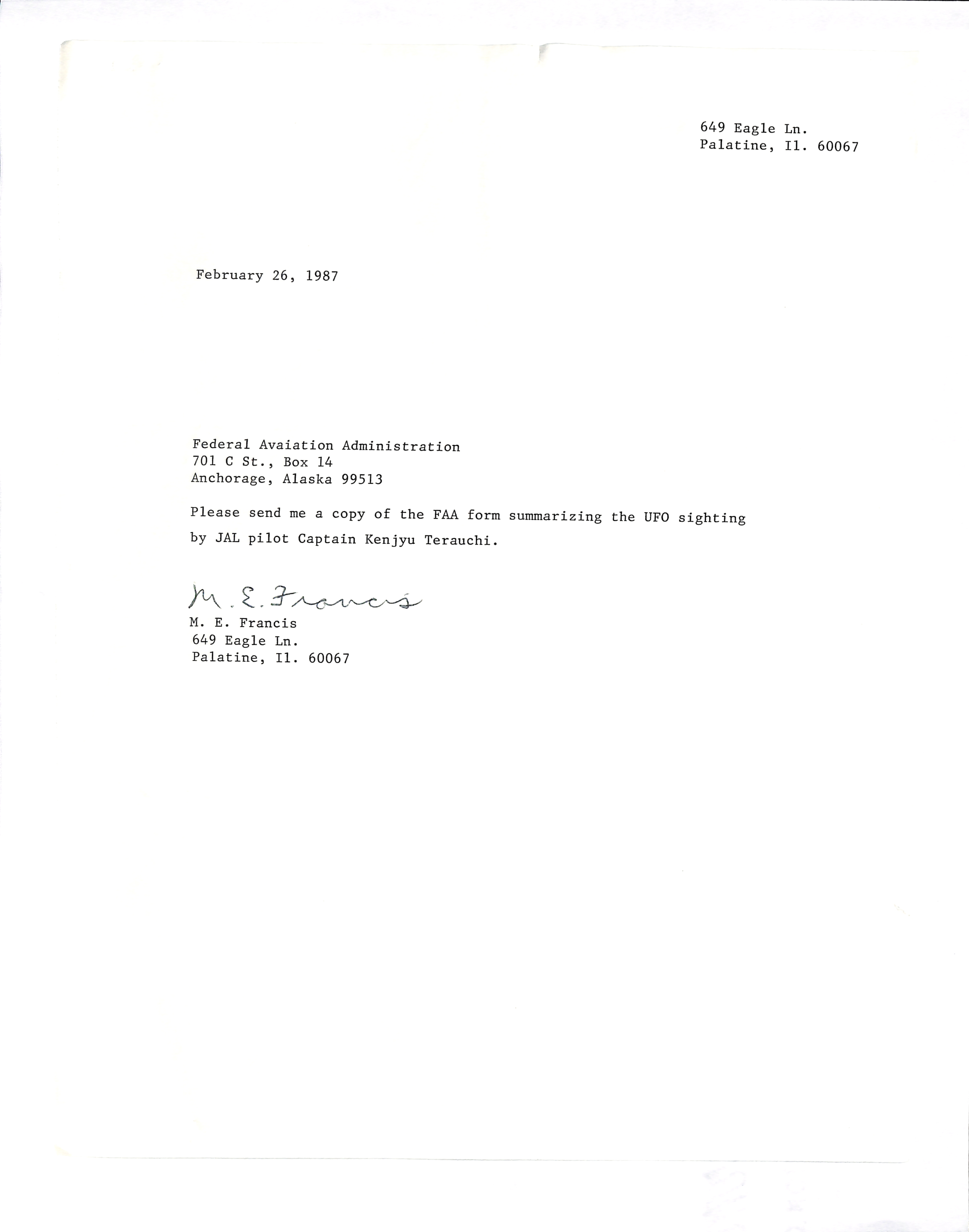 Information Releases Relating to Unidentified Flying Object