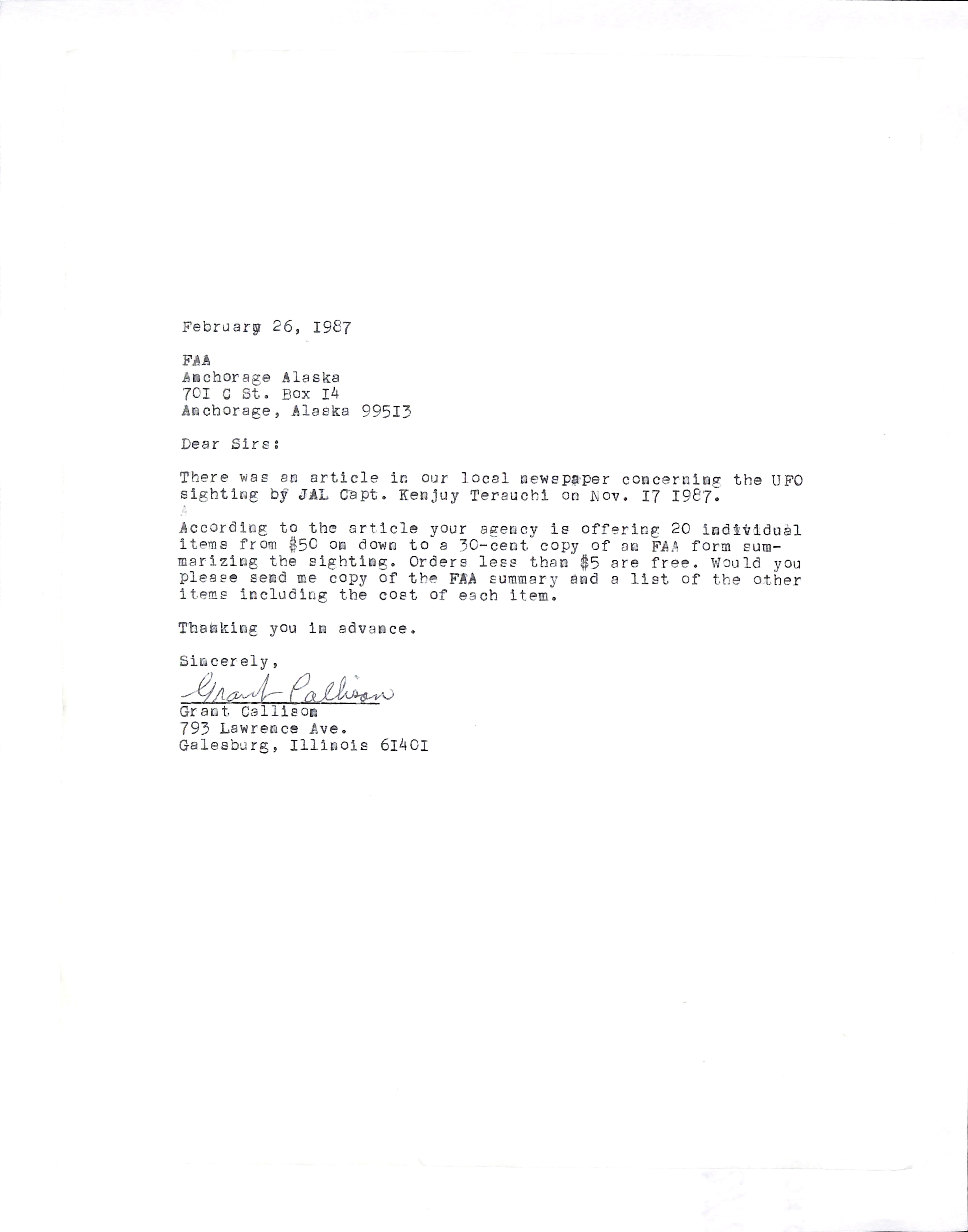 Information Releases Relating to Unidentified Flying Object