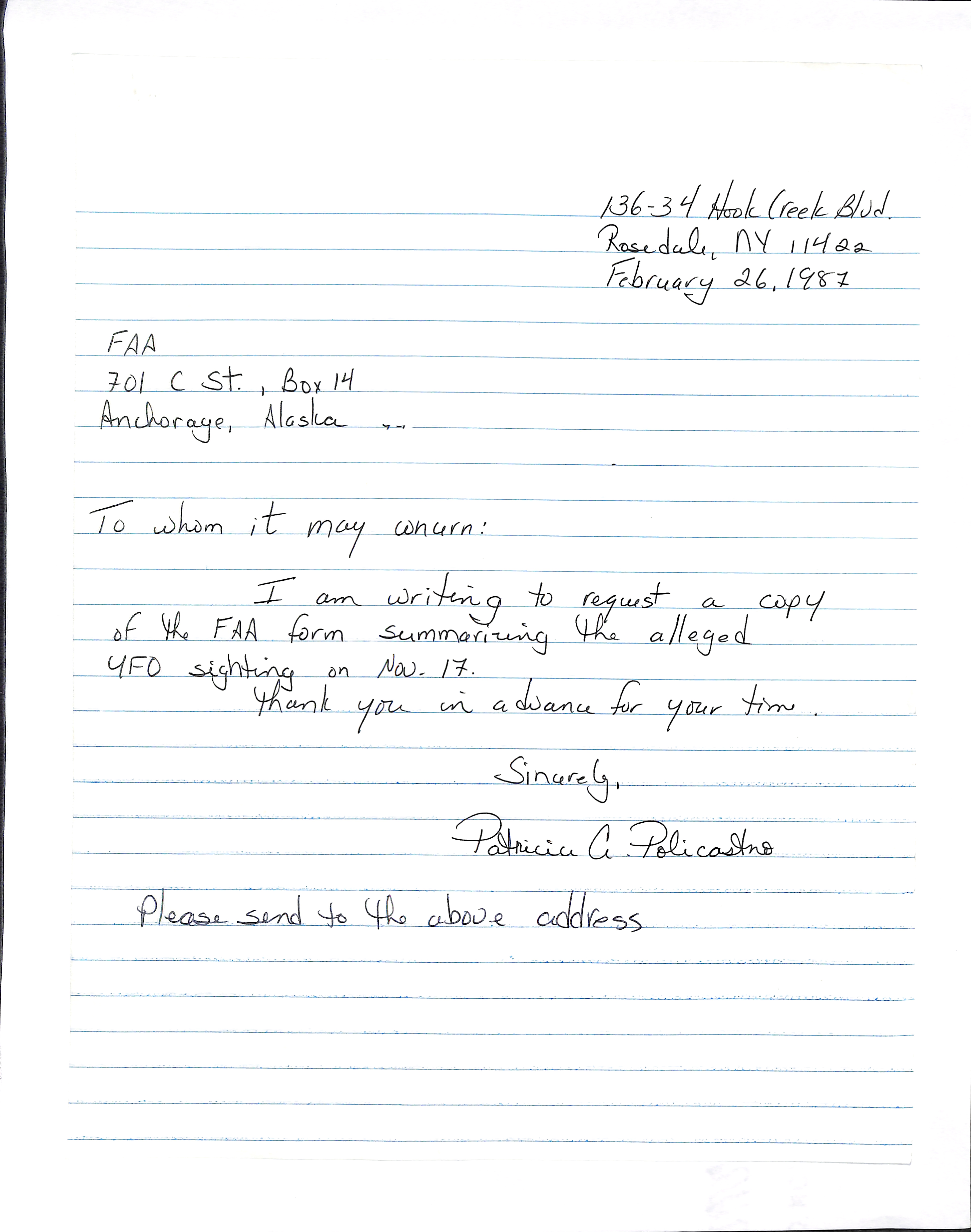 Information Releases Relating to Unidentified Flying Object