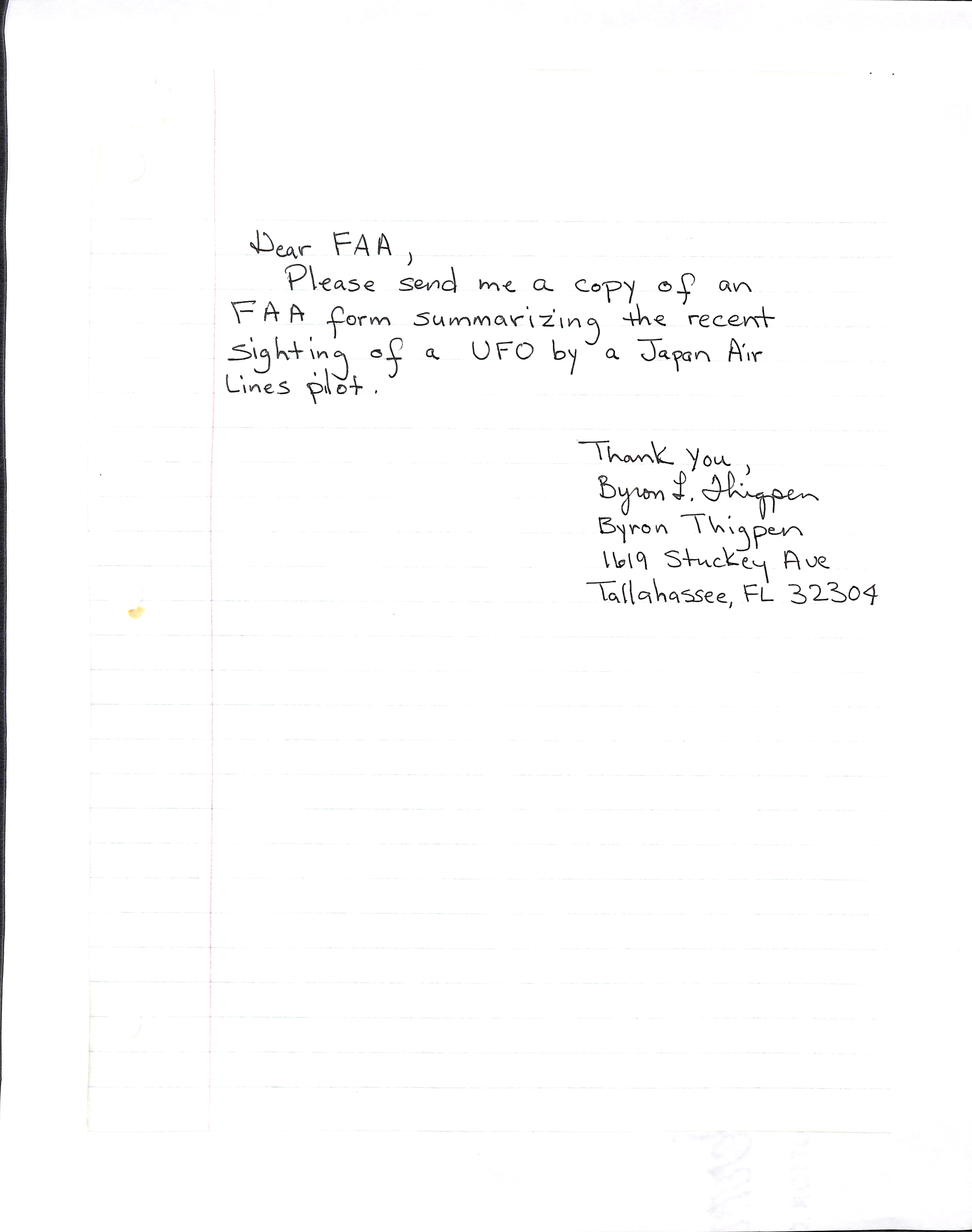 Information Releases Relating to Unidentified Flying Object
