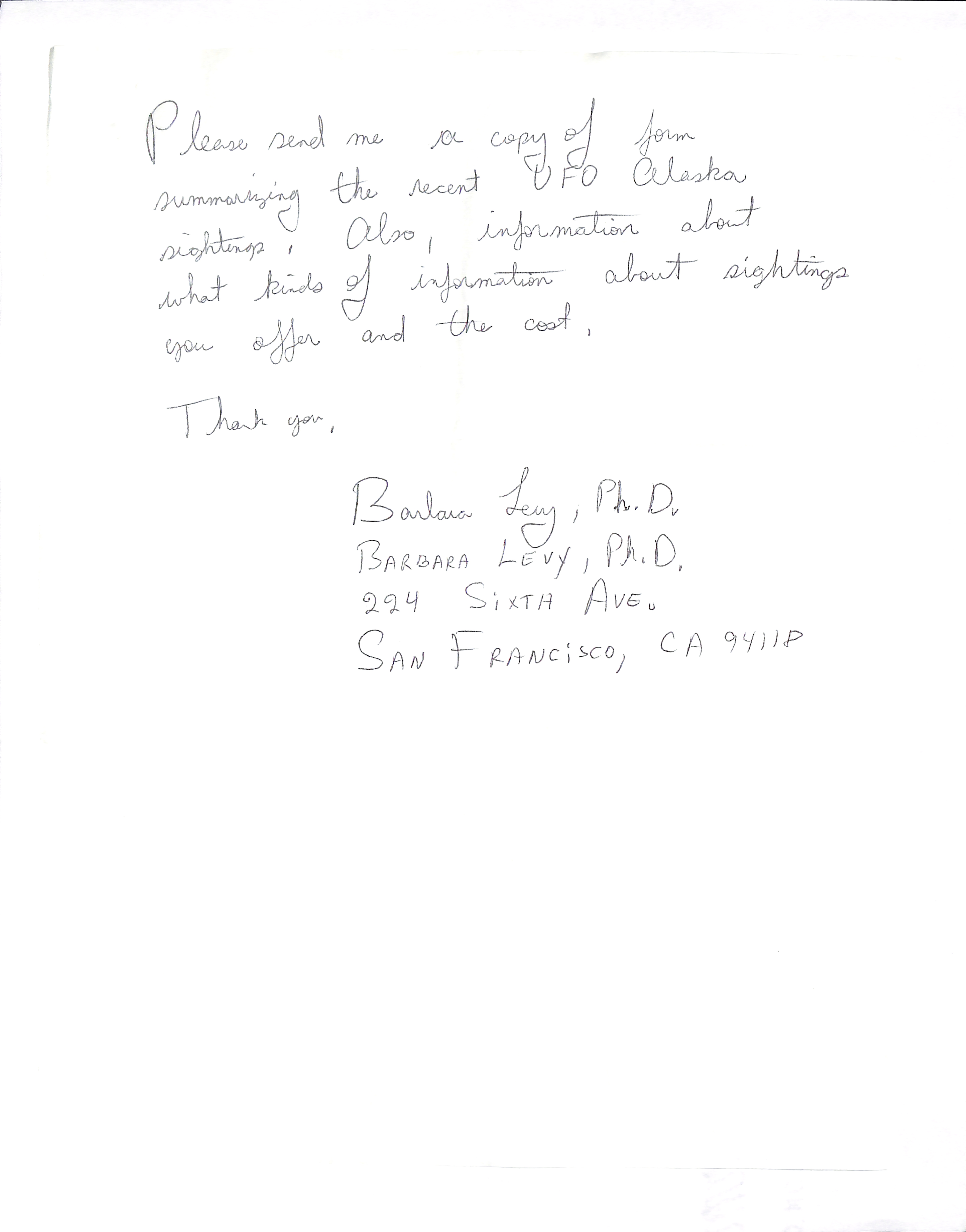 Information Releases Relating to Unidentified Flying Object