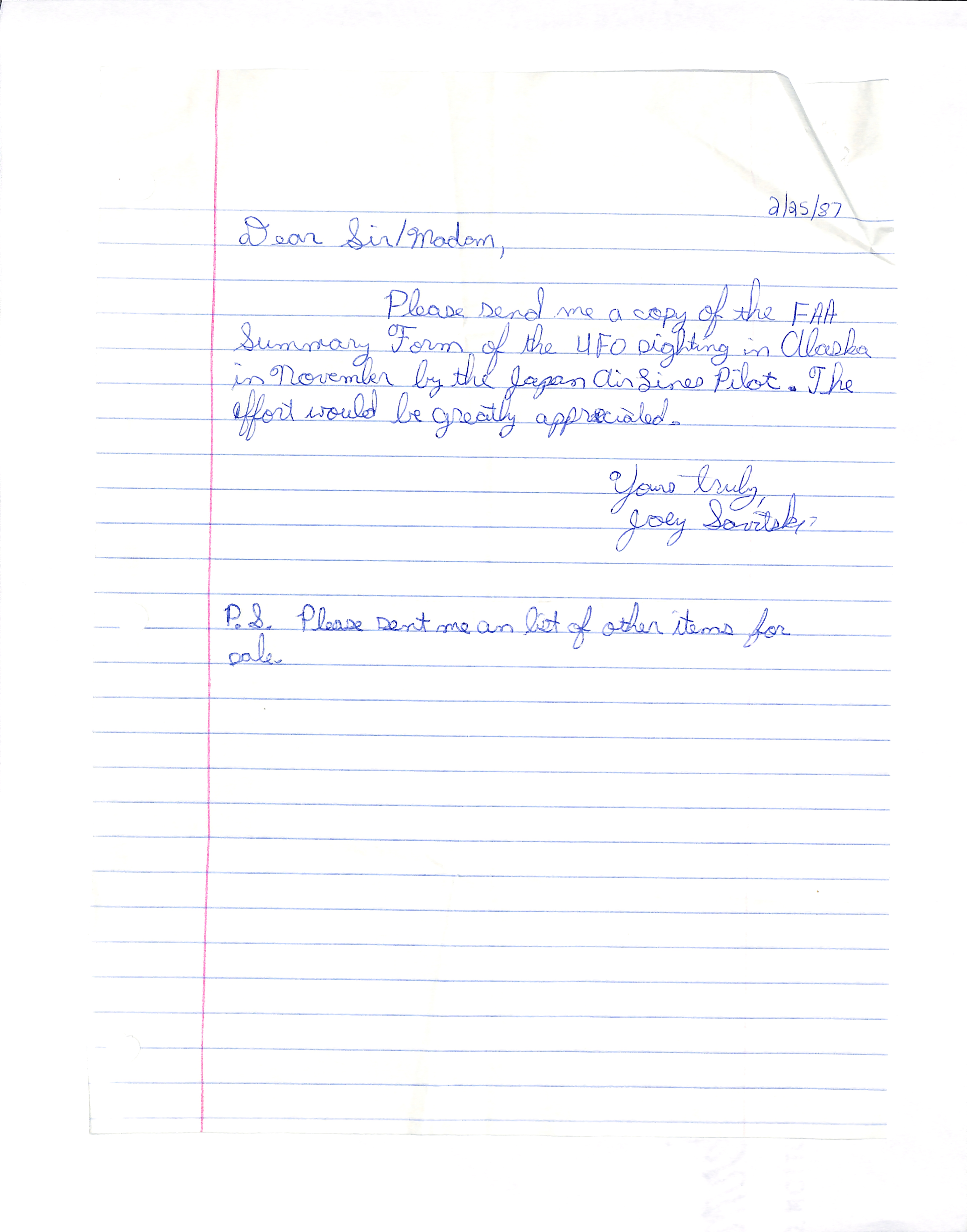 Information Releases Relating to Unidentified Flying Object