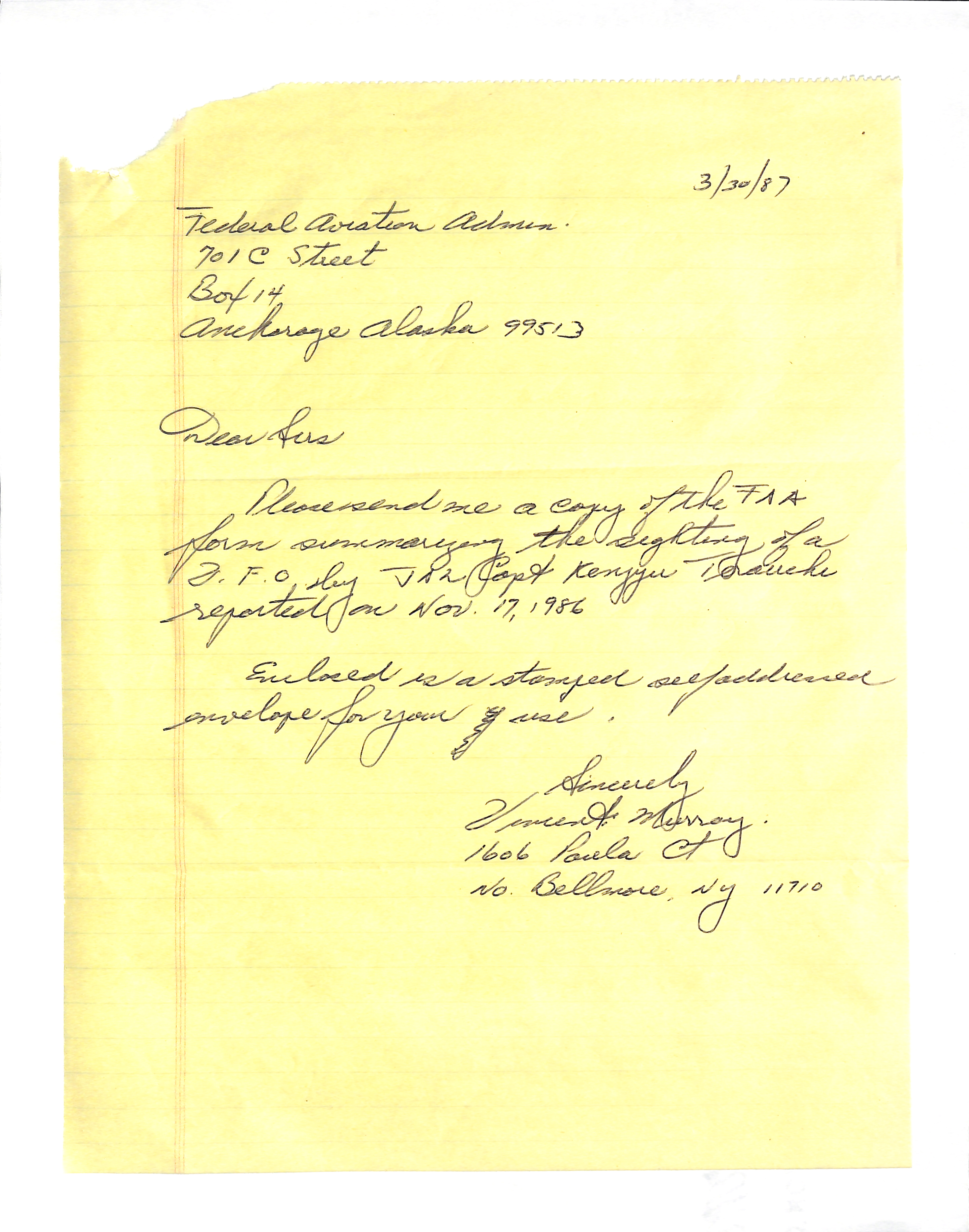 Information Releases Relating to Unidentified Flying Object