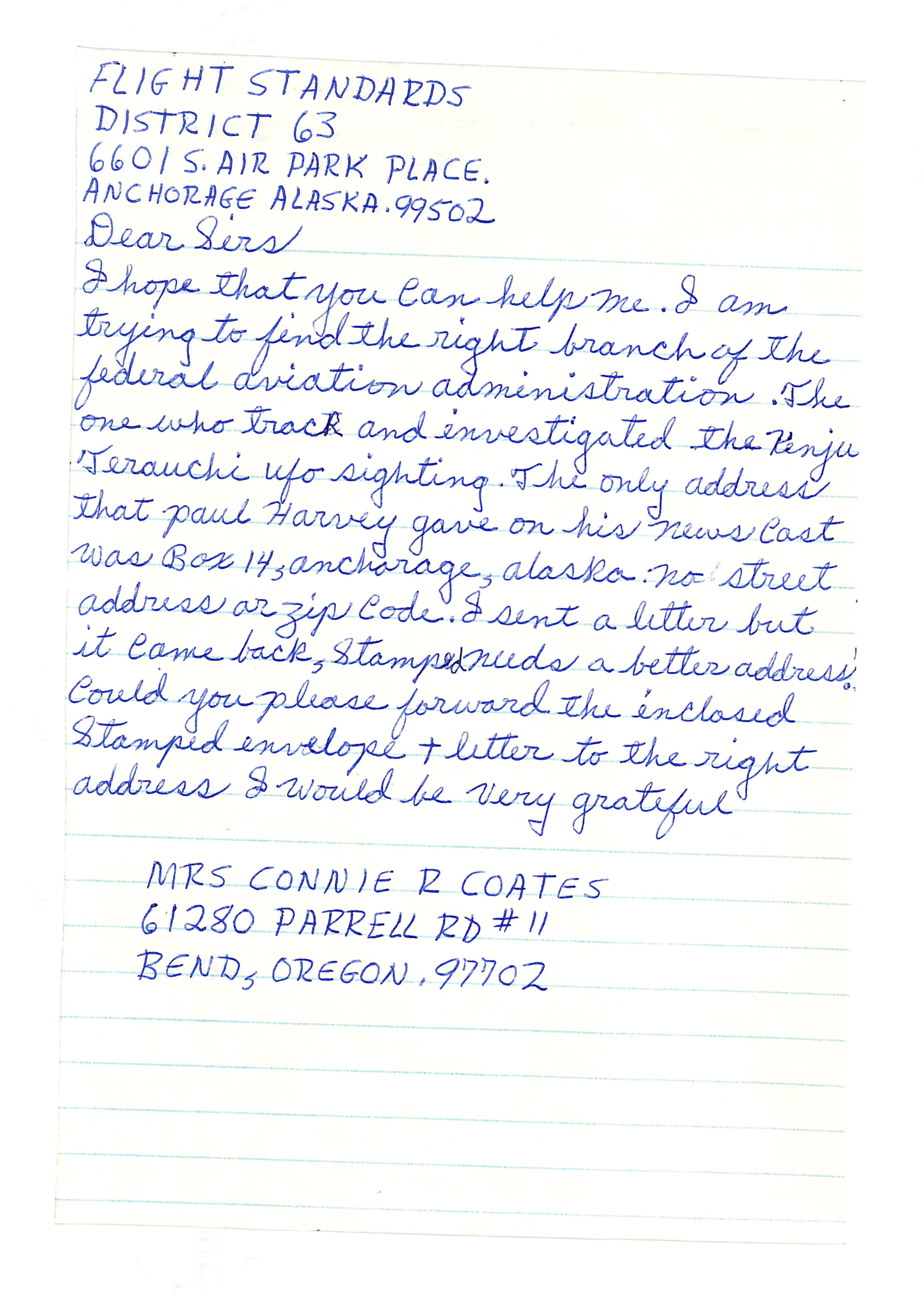Information Releases Relating to Unidentified Flying Object