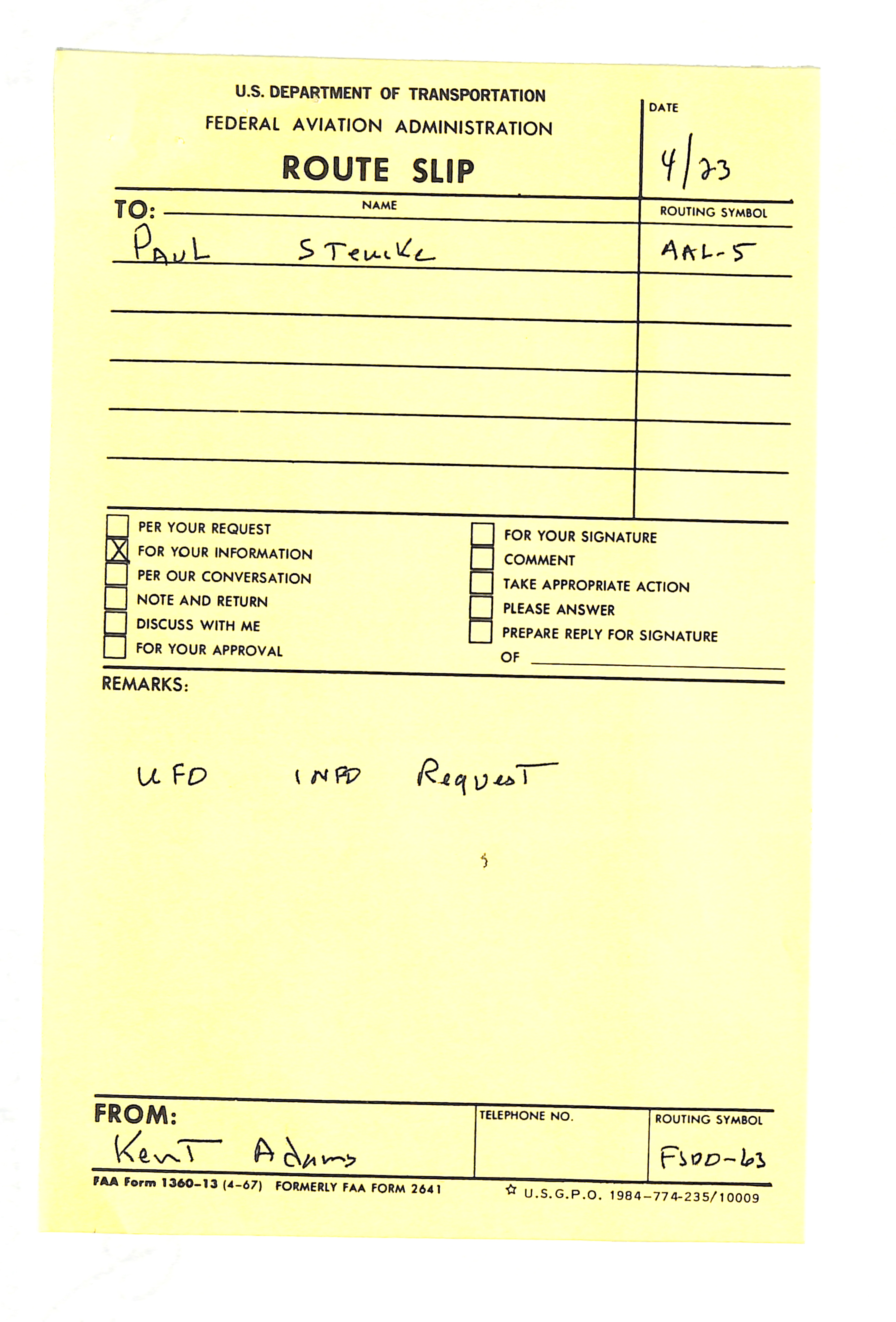 Information Releases Relating to Unidentified Flying Object