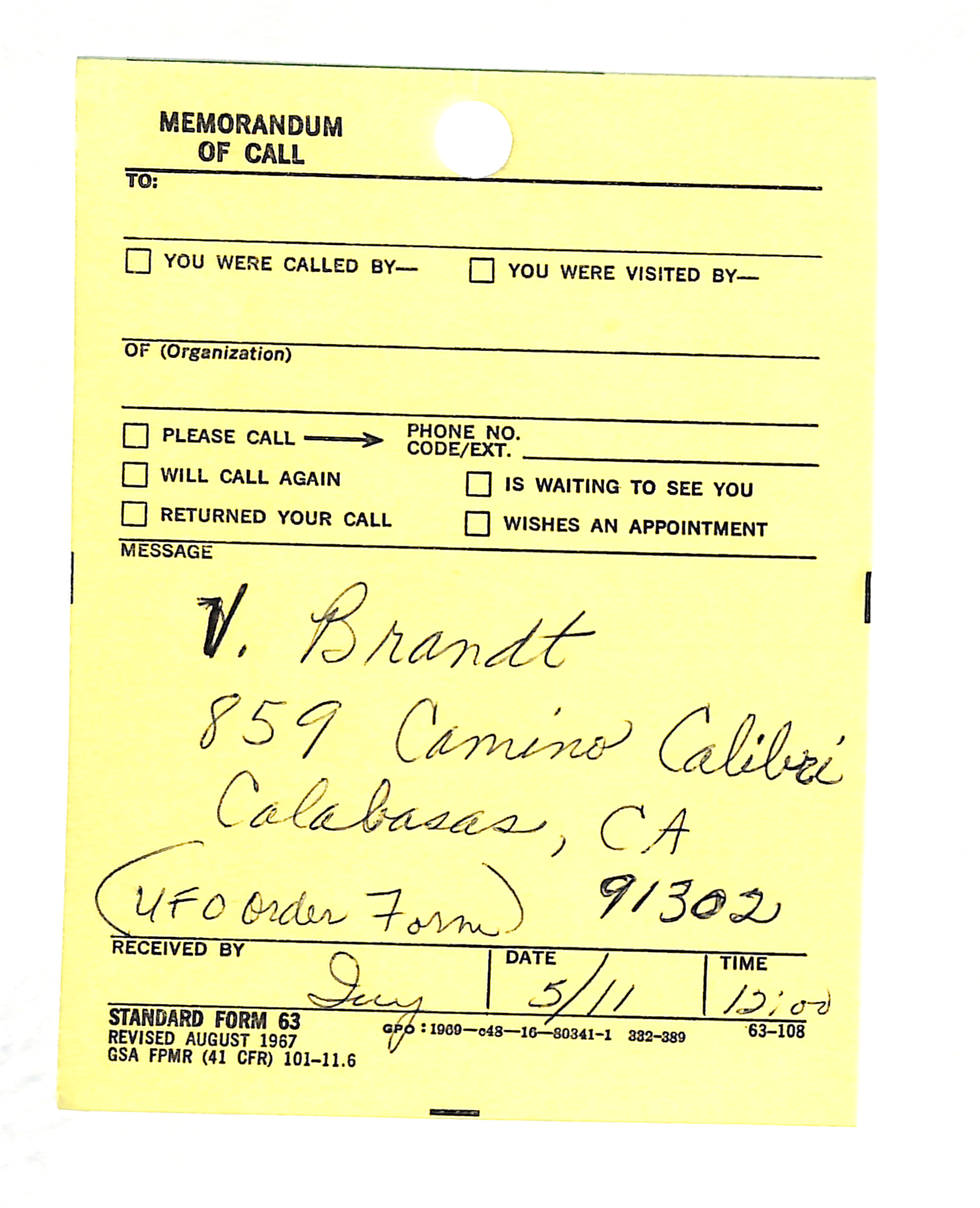 Information Releases Relating to Unidentified Flying Object