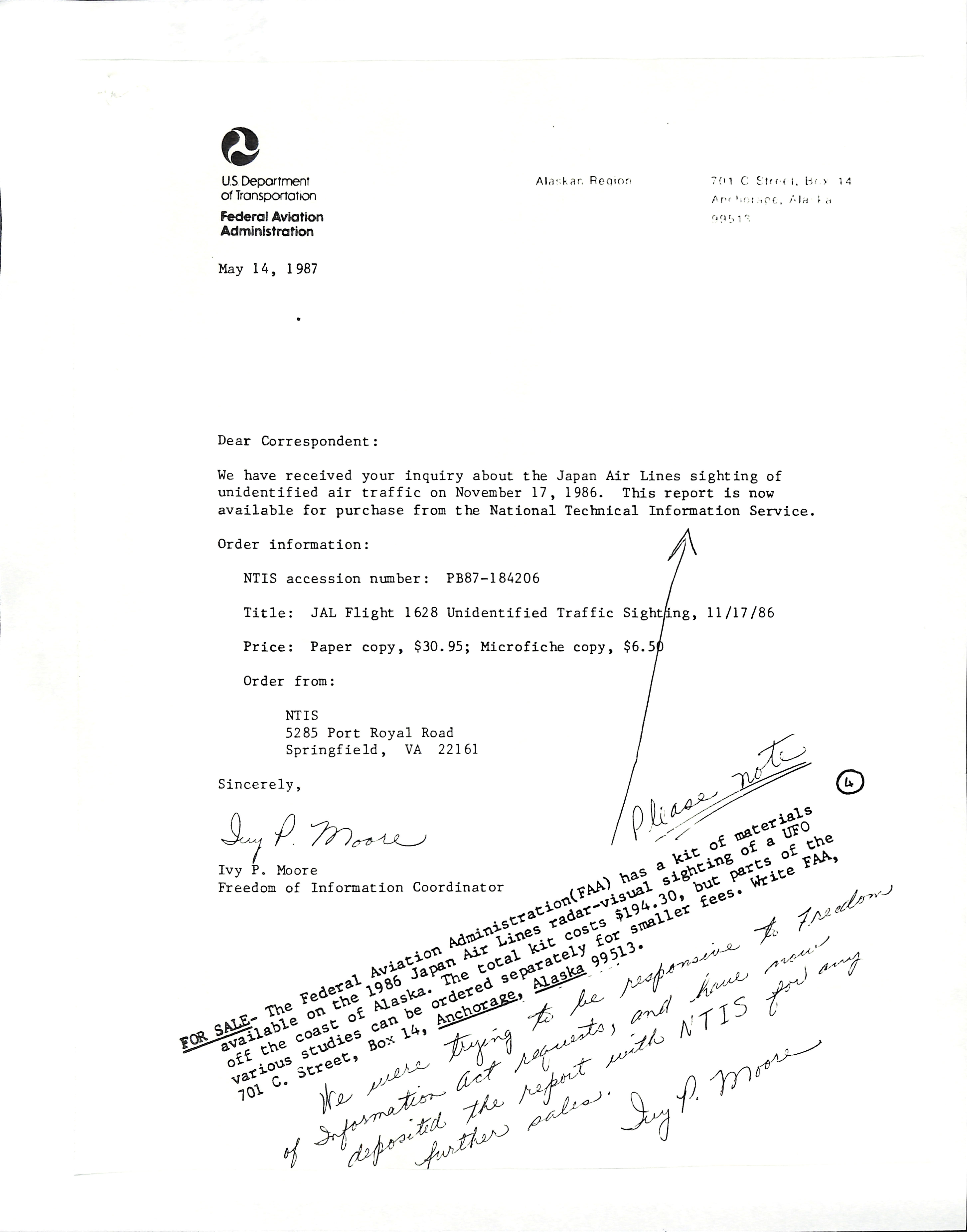 Information Releases Relating to Unidentified Flying Object