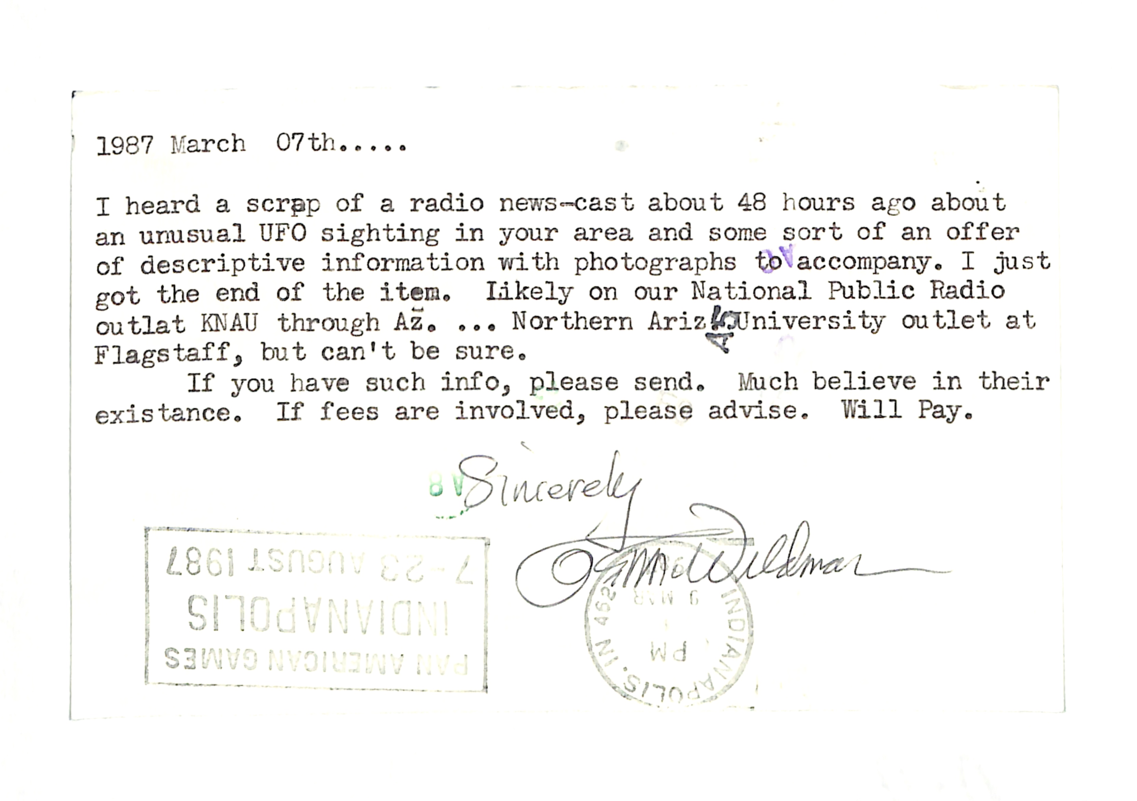 Information Releases Relating to Unidentified Flying Object