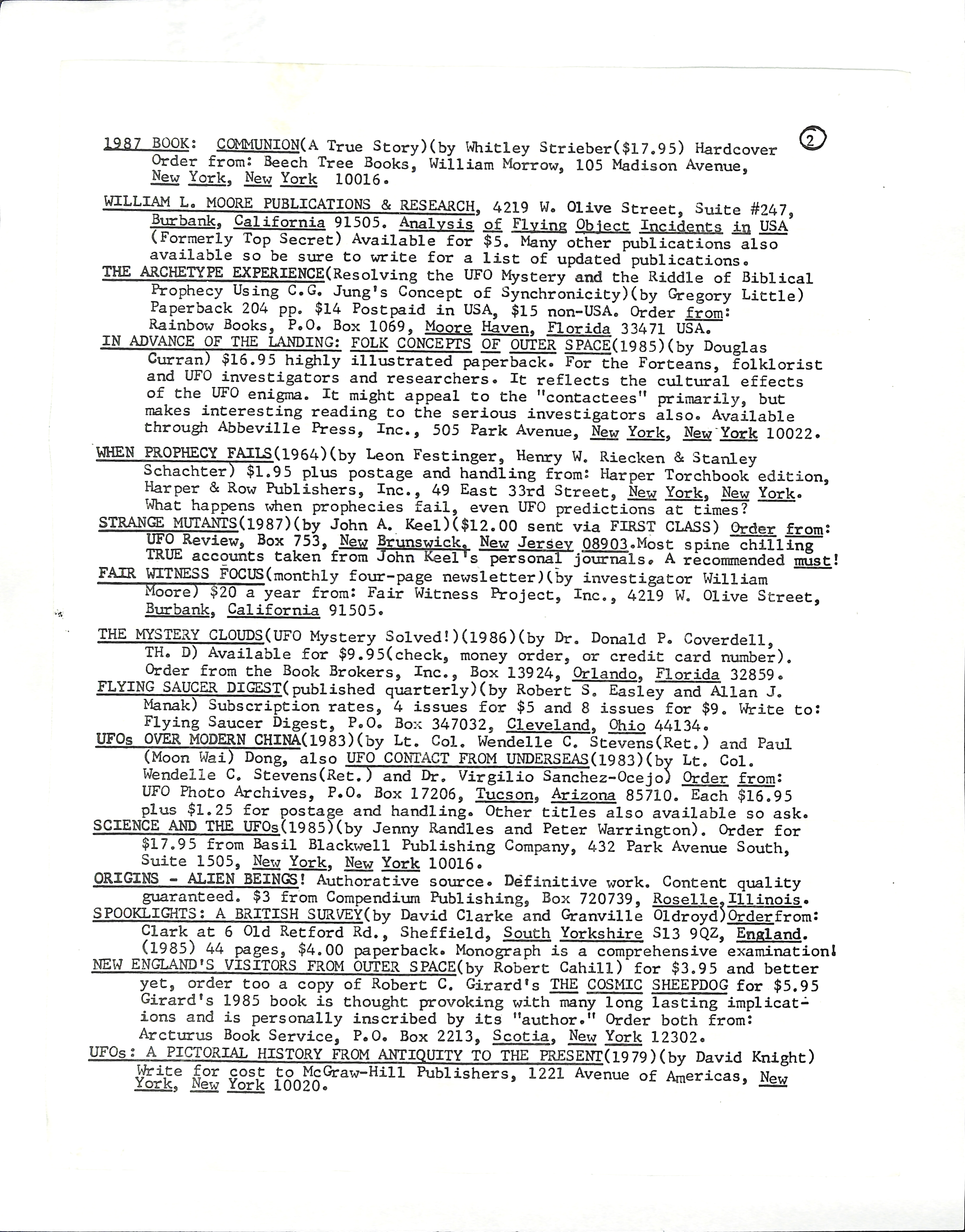 Information Releases Relating to Unidentified Flying Object