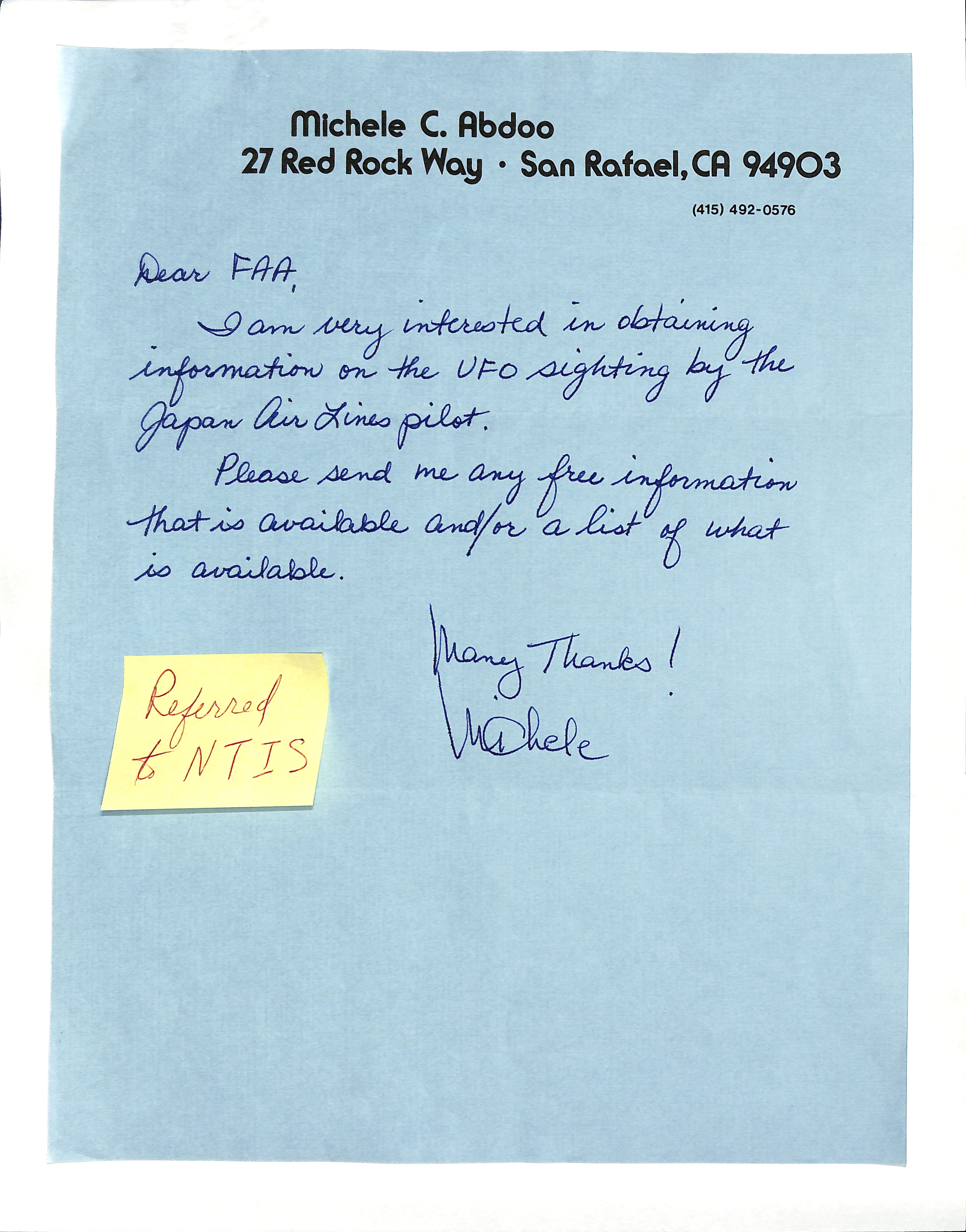 Information Releases Relating to Unidentified Flying Object