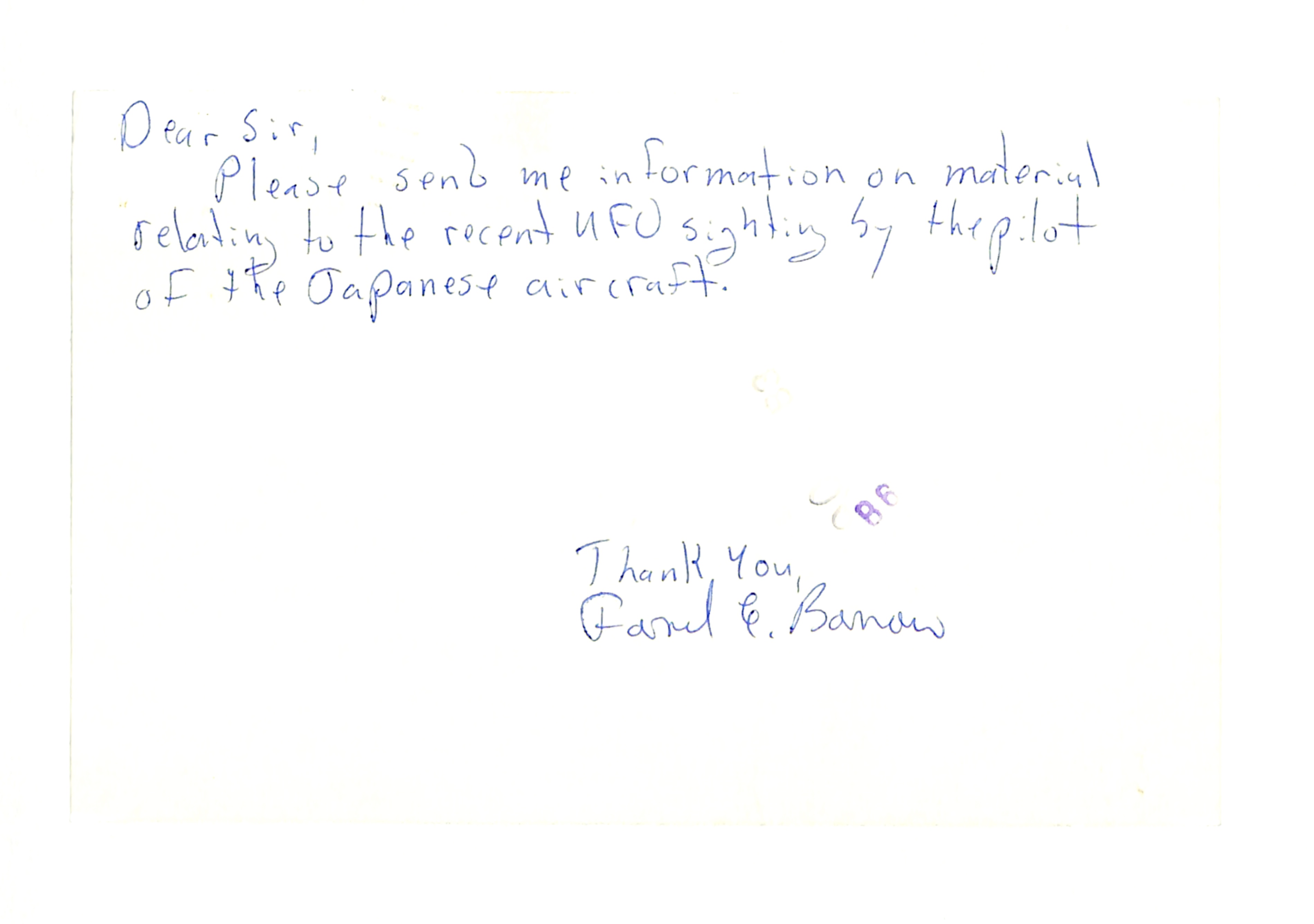 Information Releases Relating to Unidentified Flying Object