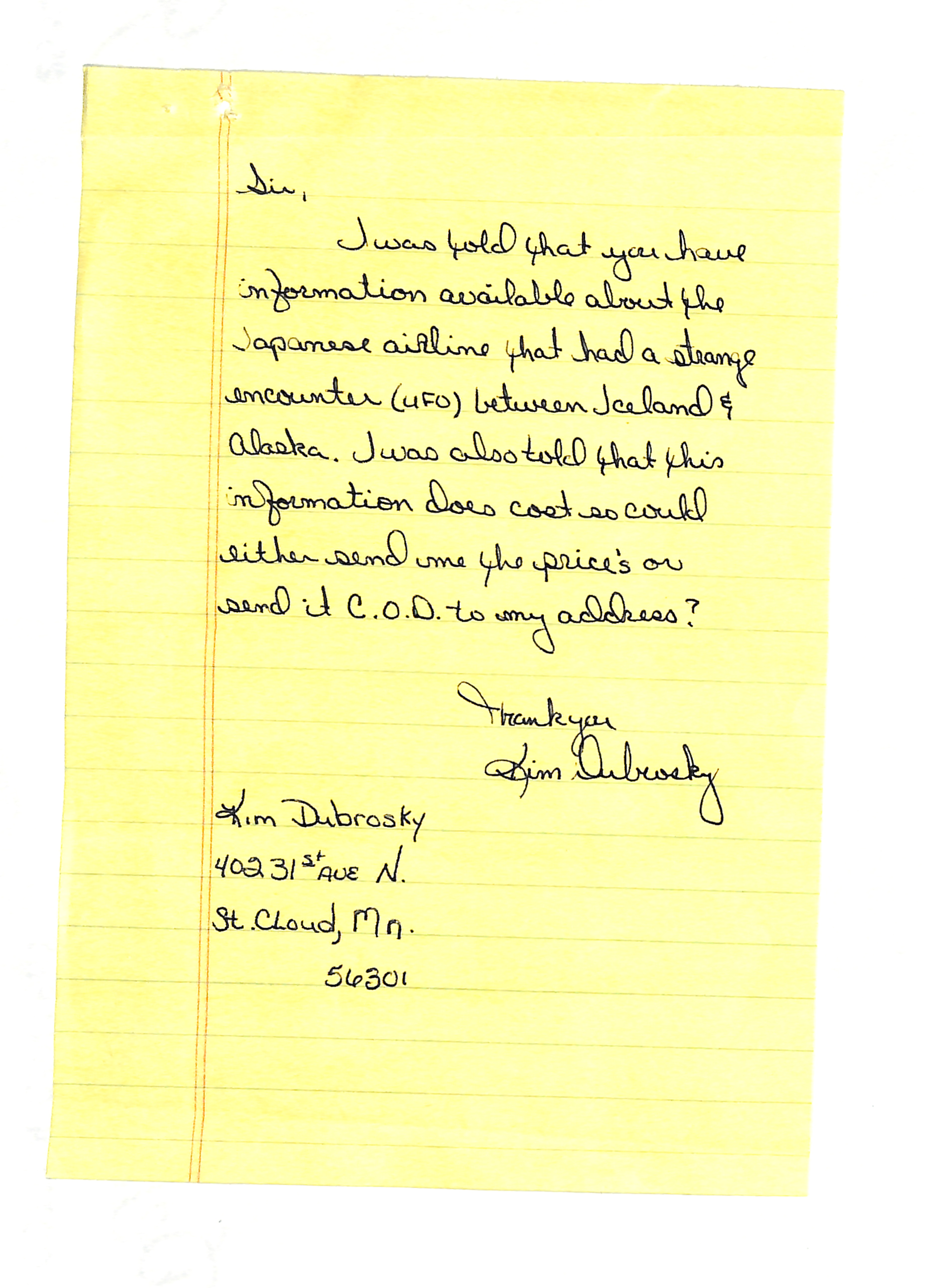 Information Releases Relating to Unidentified Flying Object