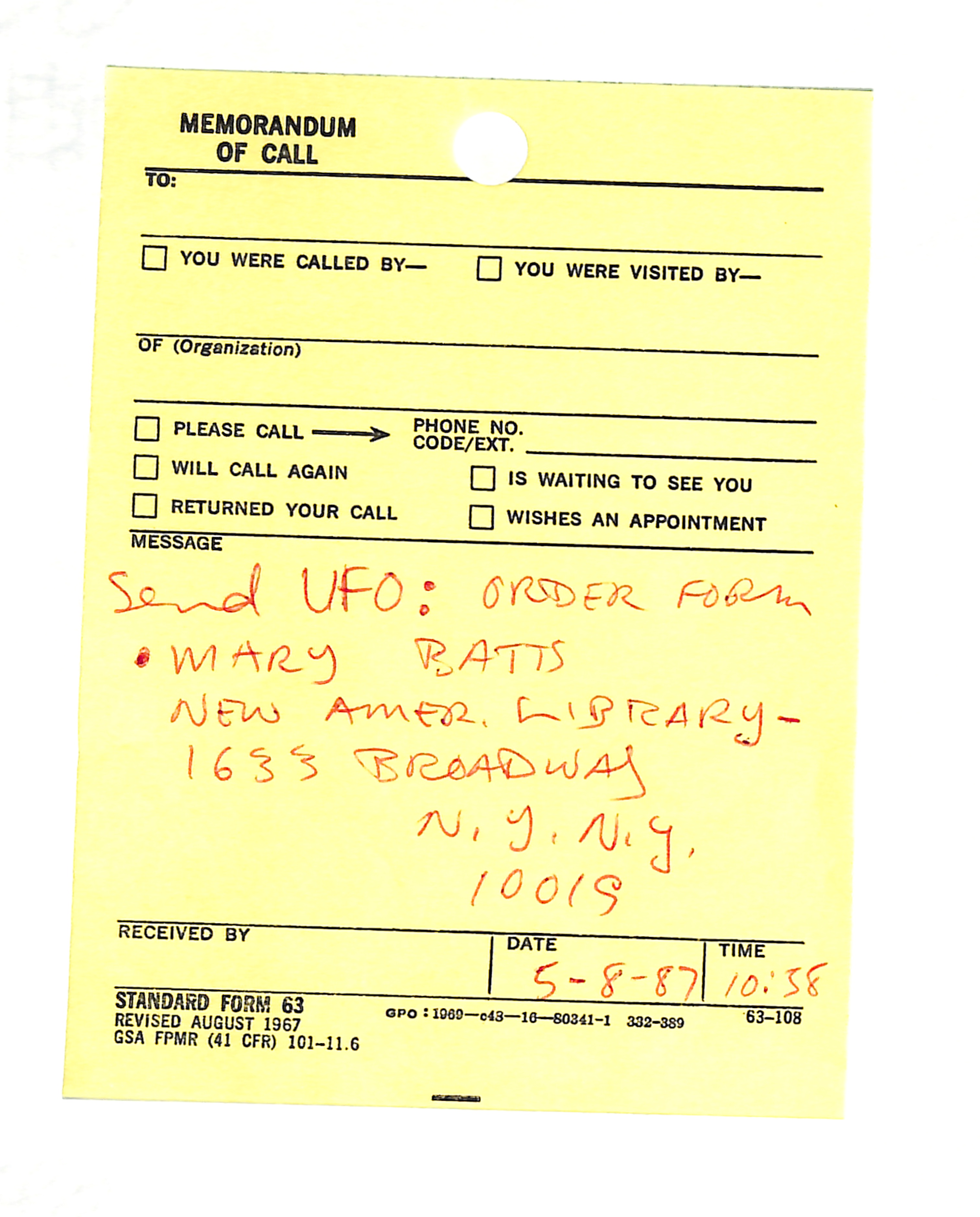 Information Releases Relating to Unidentified Flying Object
