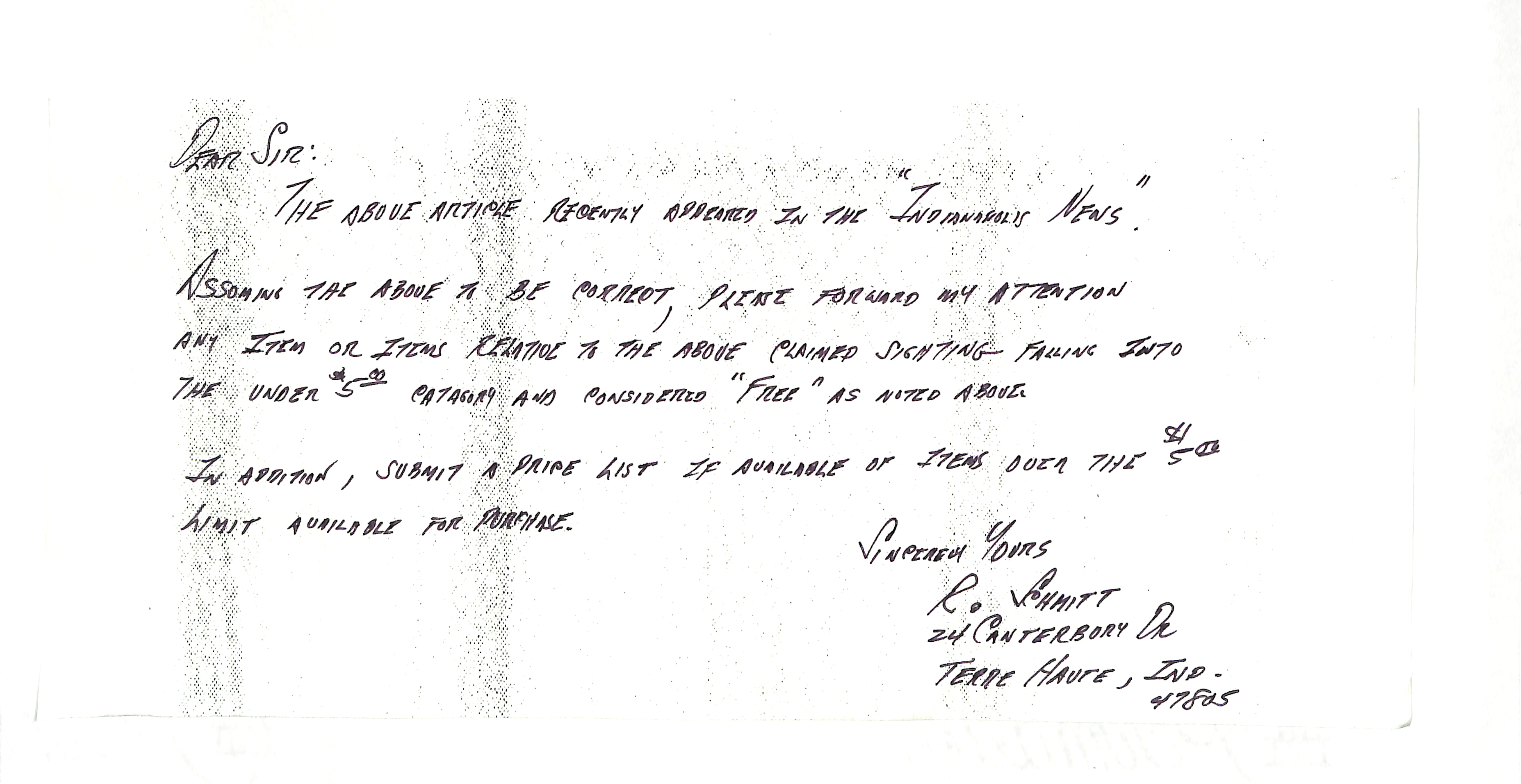 Information Releases Relating to Unidentified Flying Object