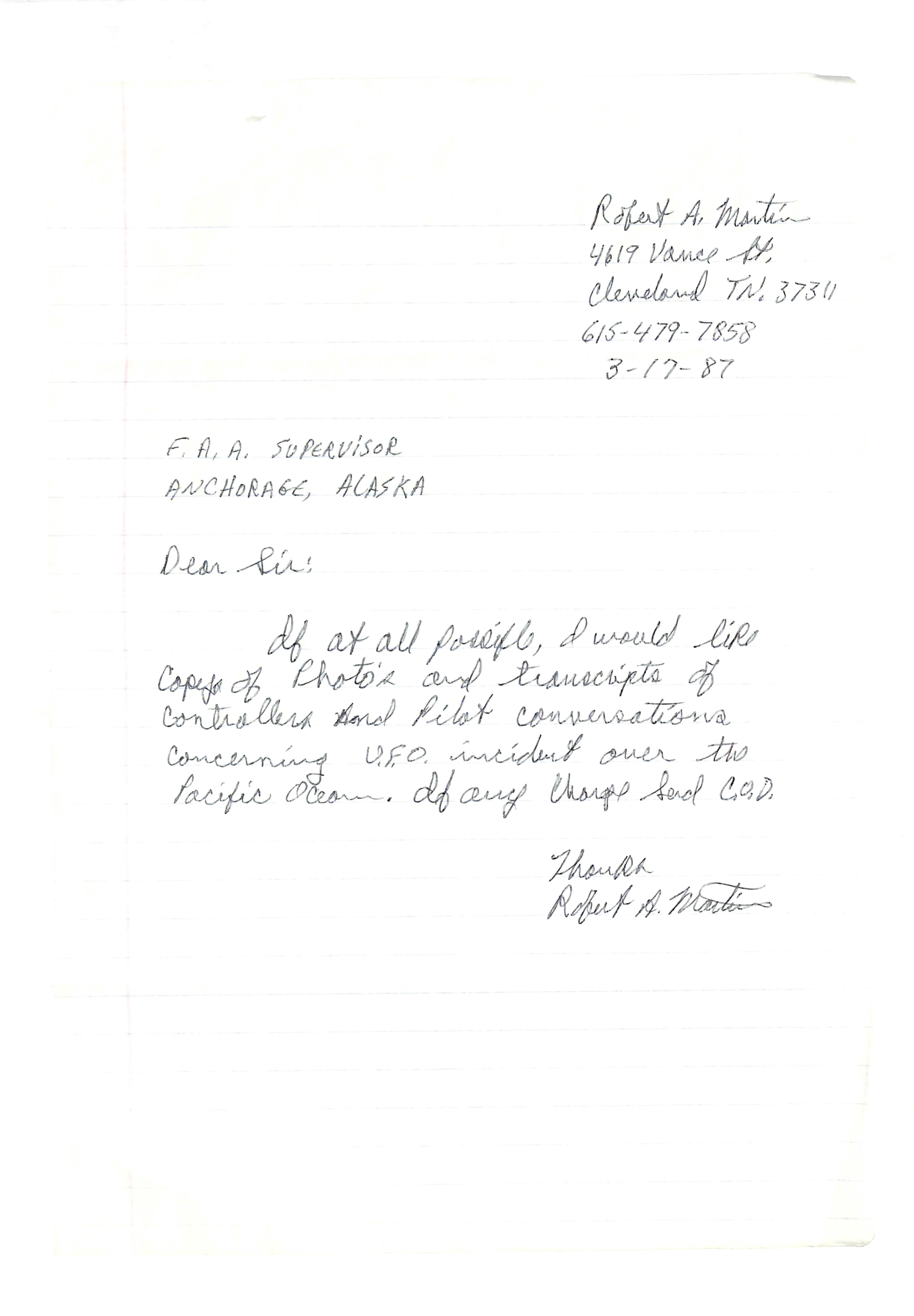 Information Releases Relating to Unidentified Flying Object
