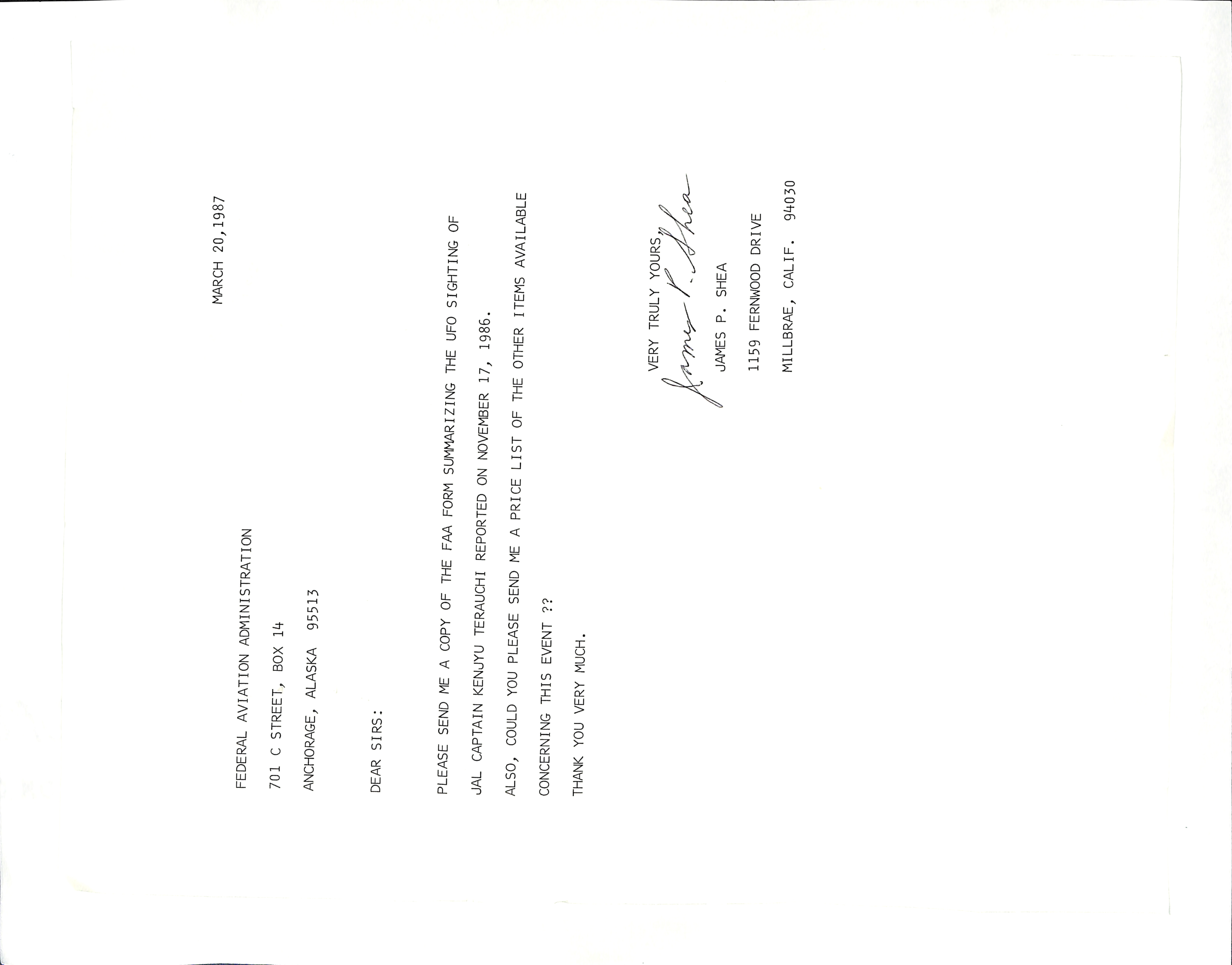 Information Releases Relating to Unidentified Flying Object