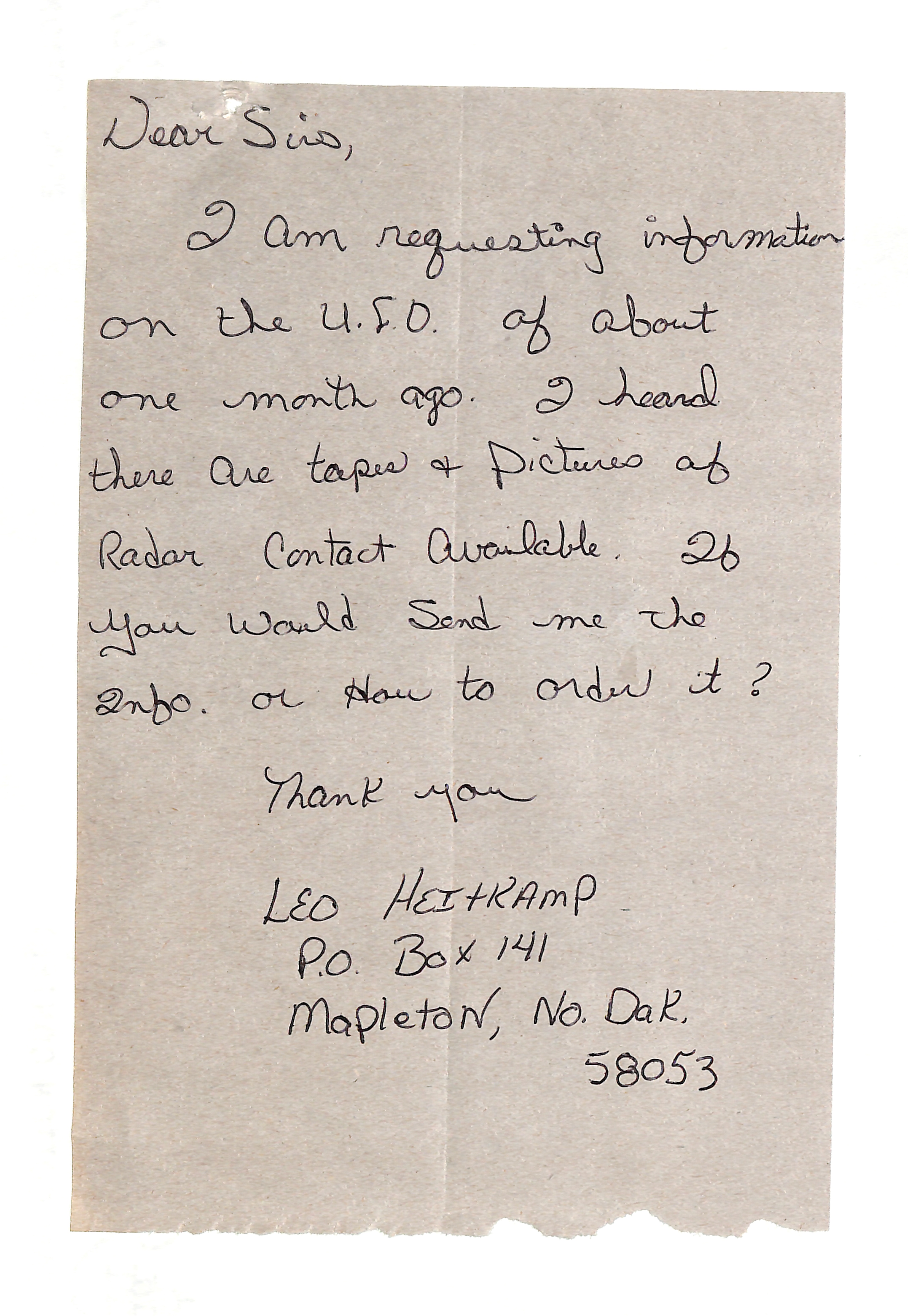 Information Releases Relating to Unidentified Flying Object