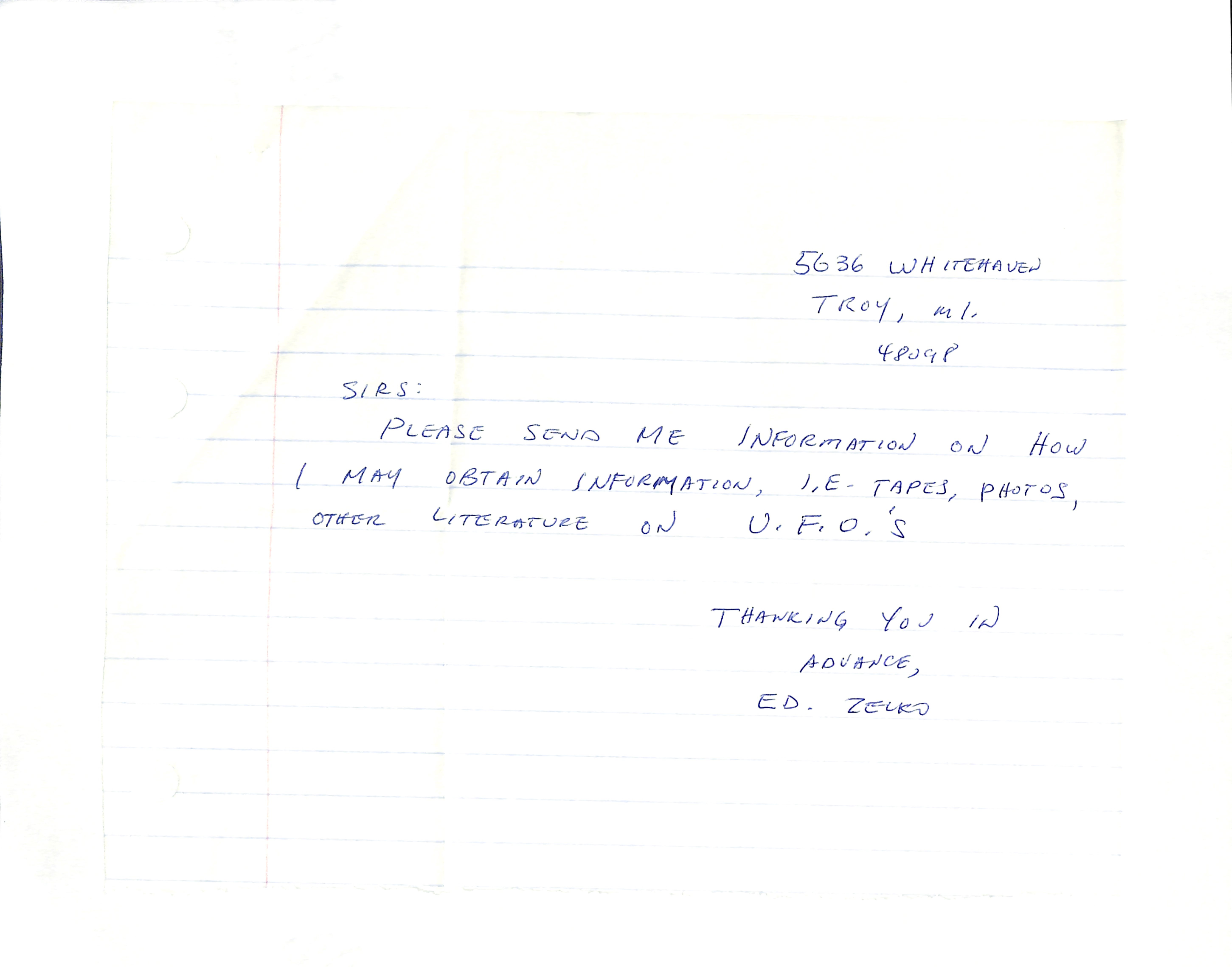 Information Releases Relating to Unidentified Flying Object